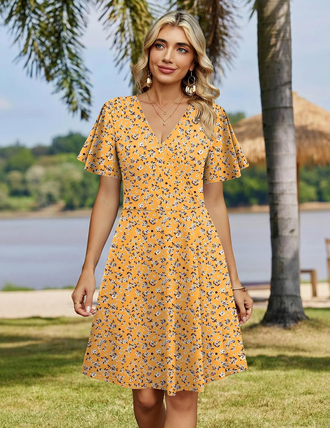 Zeagoo Womens Summer Dresses Wrap V Neck Dress Floral A-Line Ruffle Sleeve Casual Sundress with Pockets 2026