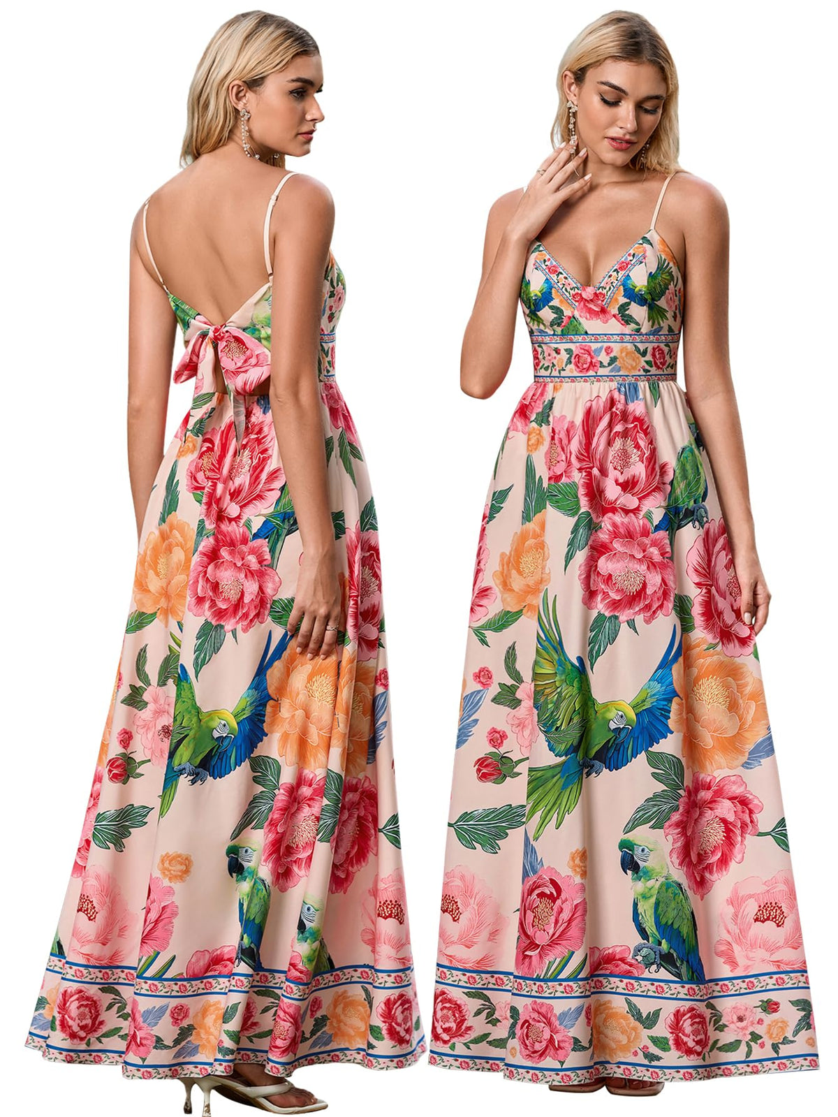 HTZMO Women Summer Floral Maxi Sundress Boho Beach Long Dress