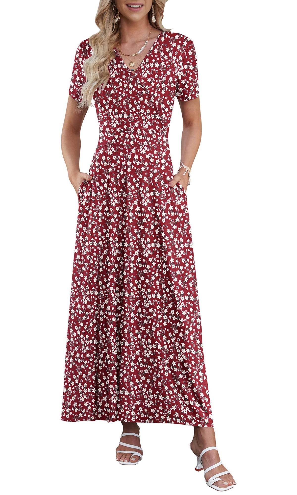 AUSELILY Maxi Dresses for Women Ankle Length Floral Beach Long Flowy Dress