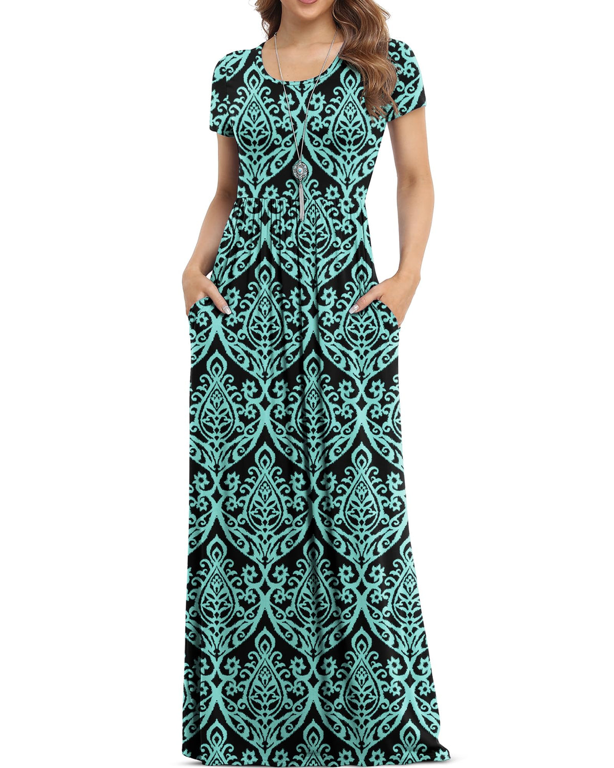 VIISHOW Women's Short Sleeve Loose Plain Maxi Dresses Casual Long Dresses with Pockets