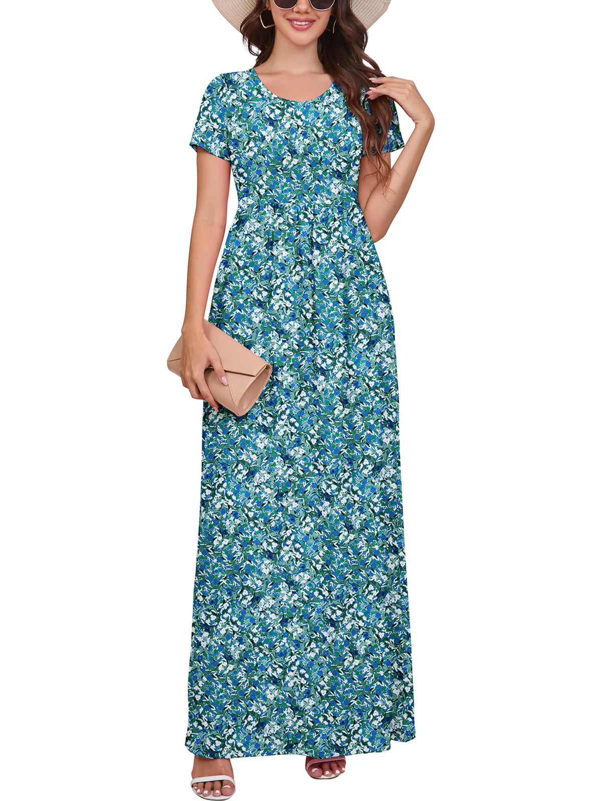DEARCASE Maxi Dress for Women Short Sleeve Casual Summer Loose Plain Comfy Long Dresses with Pockets