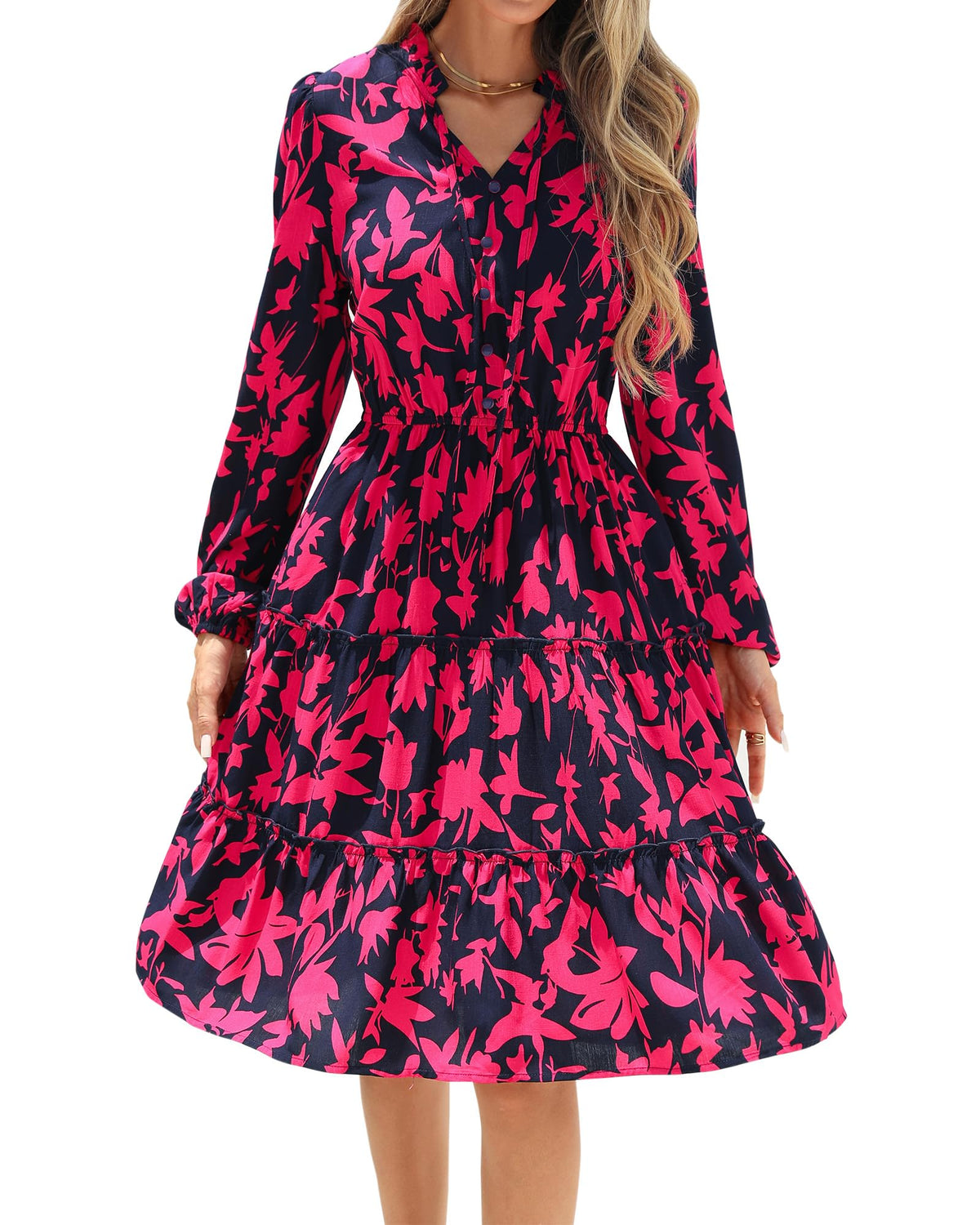 BTFBM Women Fall Dresses 2026 Floral Long Sleeve Mini Boho Dress