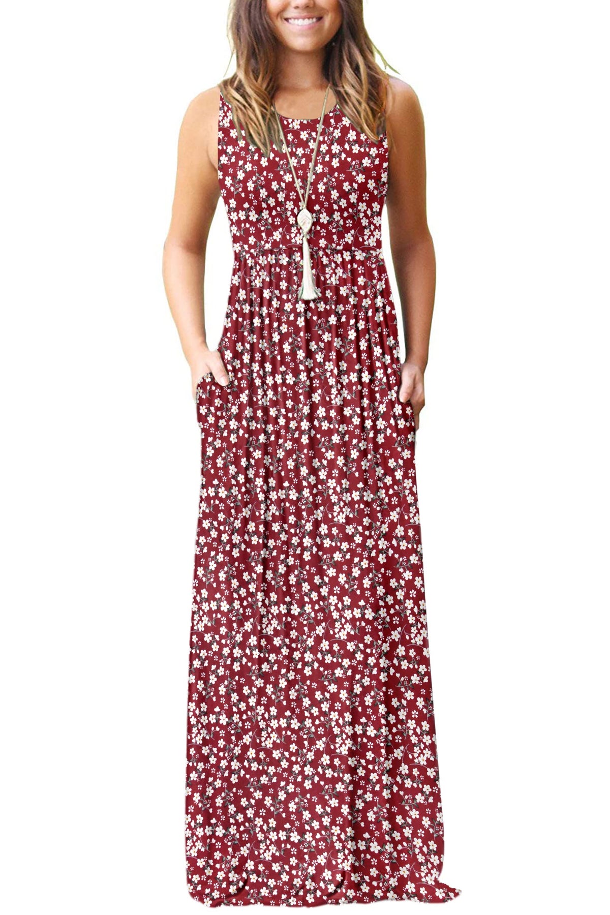 AUSELILY Women's Summer Sleeveless Loose Plain Casual Long Maxi Dresses