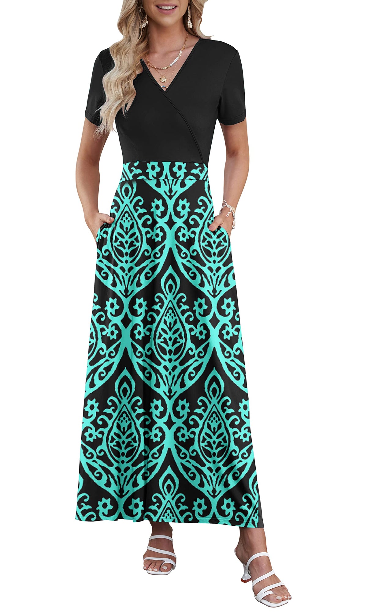 AUSELILY Maxi Dresses for Women Ankle Length Floral Beach Long Flowy Dress