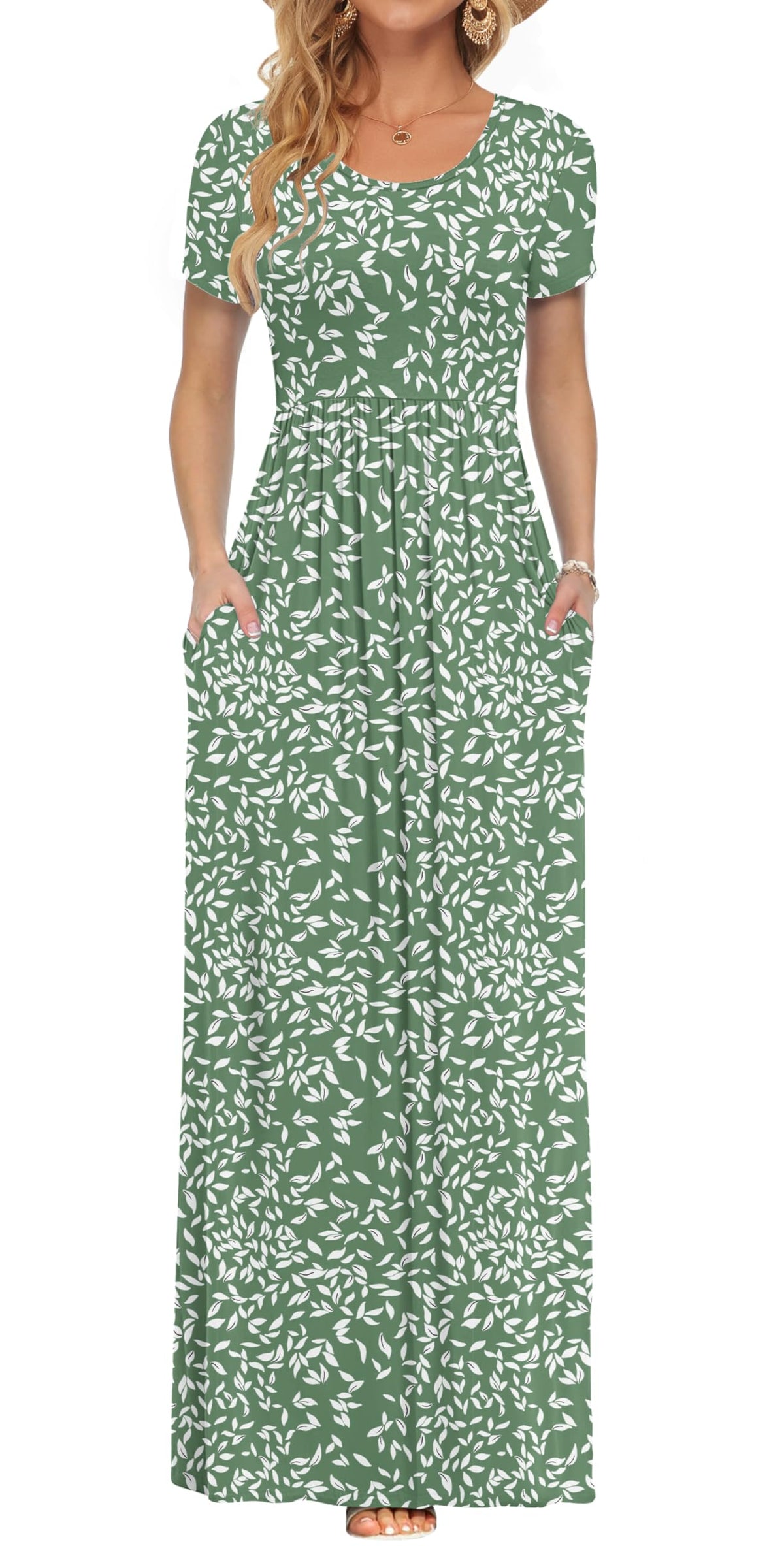 AUSELILY Women's Summer Short Sleeve Loose Plain Casual Long Maxi Dresses