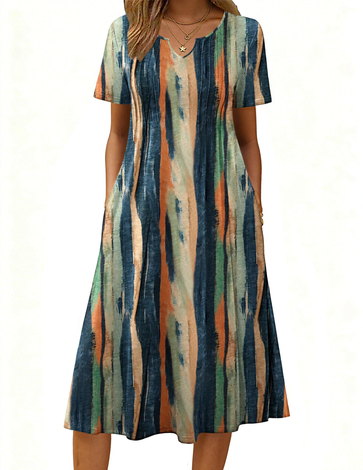 Zeagoo Summer Dresses for Women 2026 Casual Short Sleeve Aline Midi Dress with Pocket Flowy Pleated Tshirt Beach Sundress