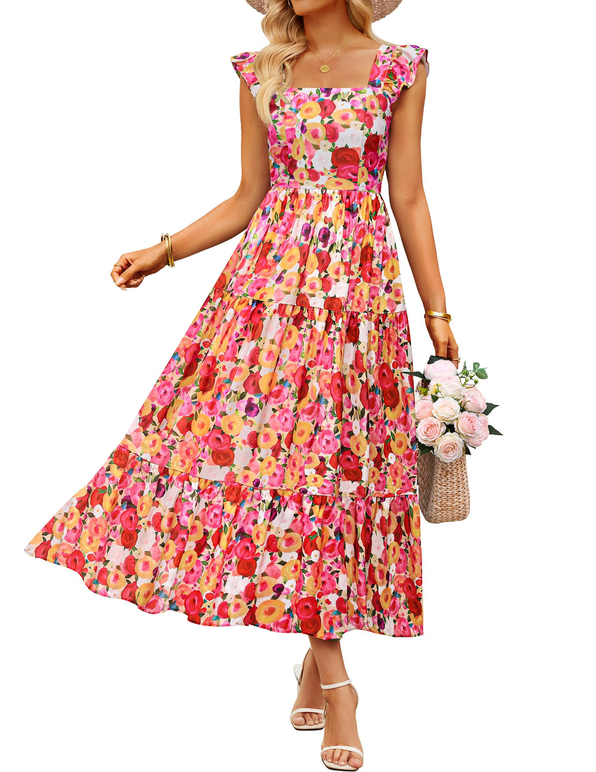 ZESICA Women's Summer Boho Floral Wedding Guest Midi Dresses