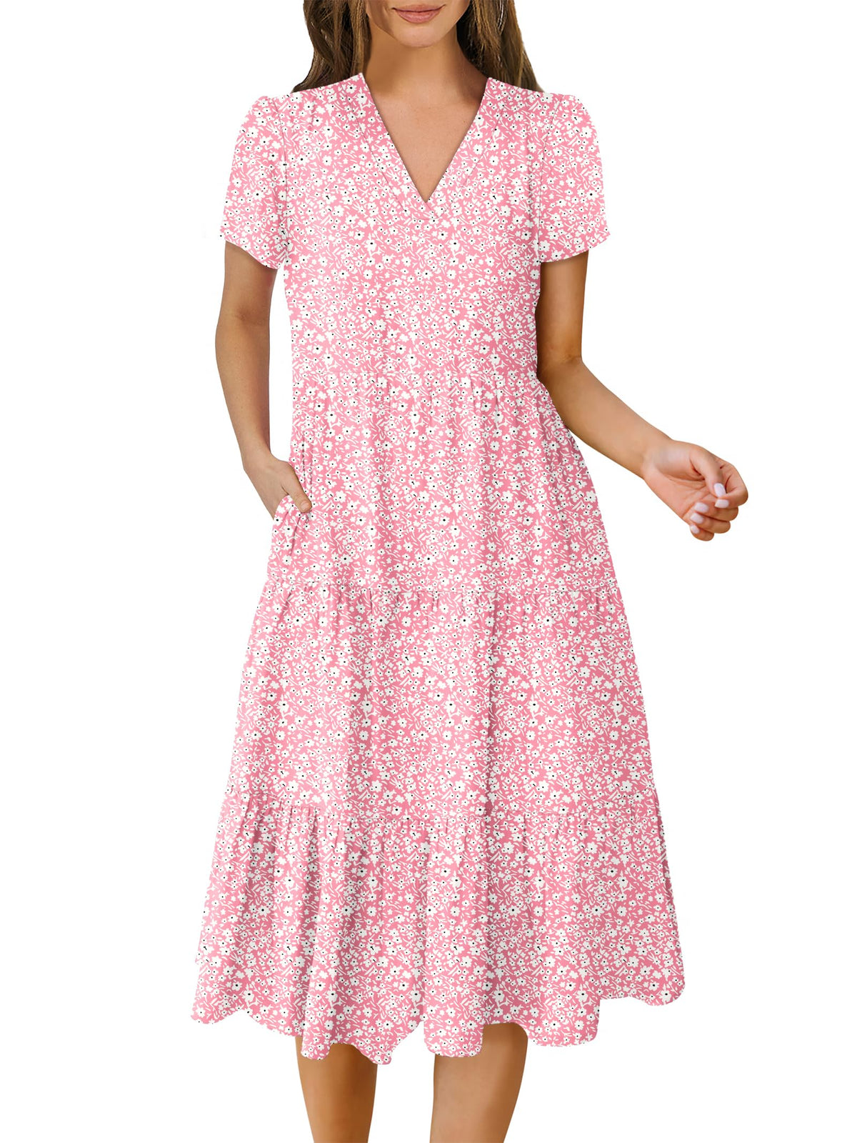ANRABESS Womens Summer Casual Dresses Short Sleeve Boho Midi Dress