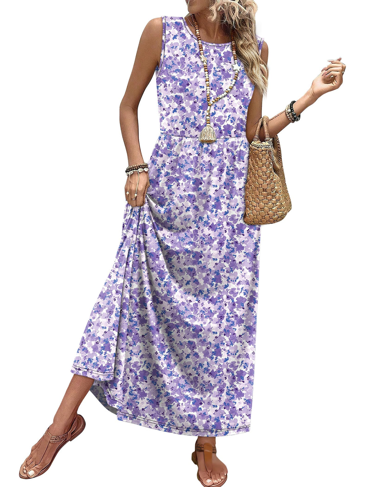 WIHOLL Summer Dresses for Women 2026 Maxi Dresses Long Flowy A Line Sleeveless Sundresses with Pockets