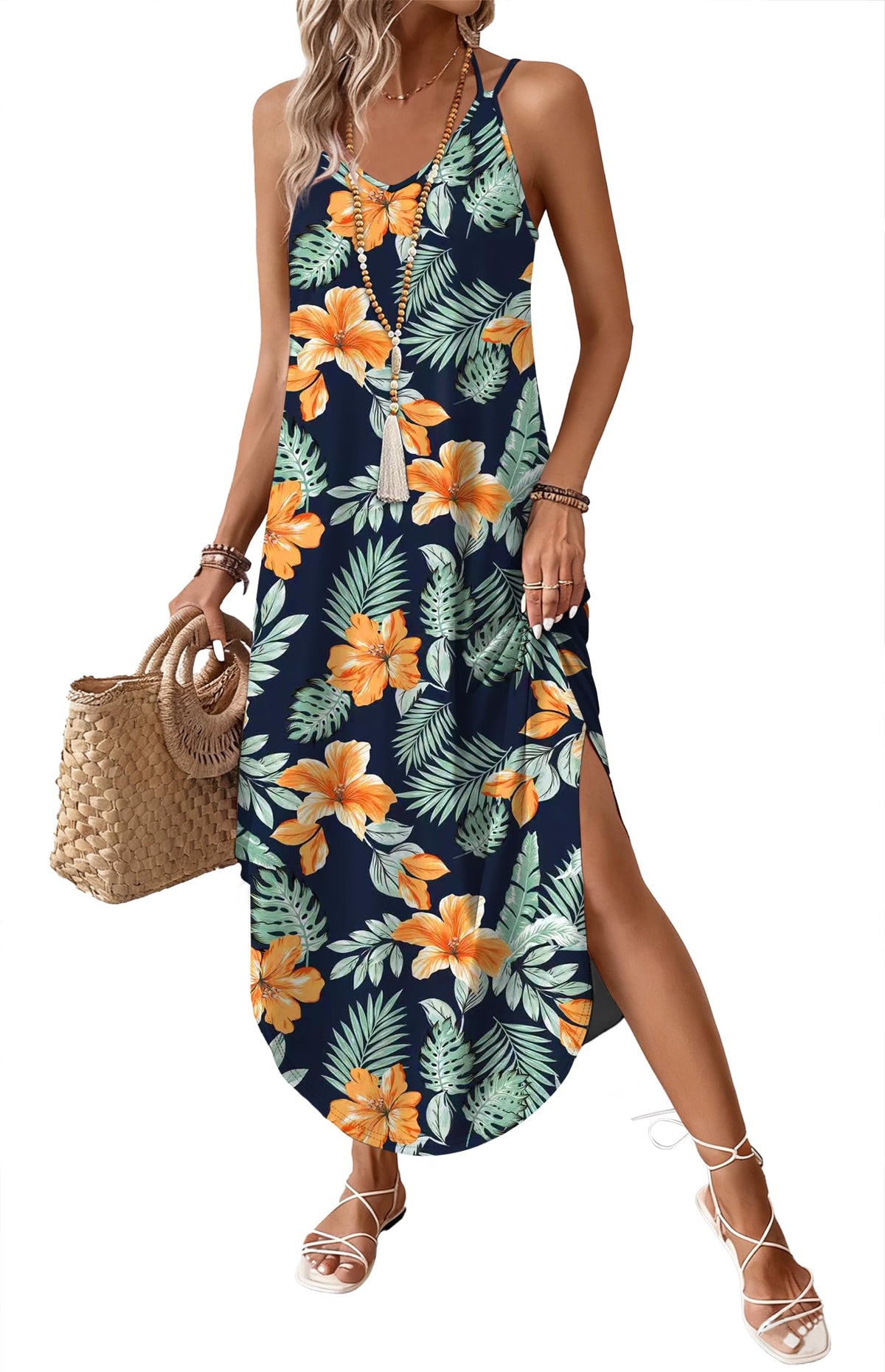 WIHOLL Summer Dresses for Women 2026 Maxi Dress Boho Halter Dress Sundresses Beach Vacation Clothes Travel Outfits