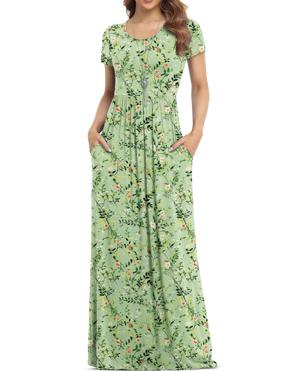 VIISHOW Women's Short Sleeve Loose Plain Maxi Dresses Casual Long Dresses with Pockets