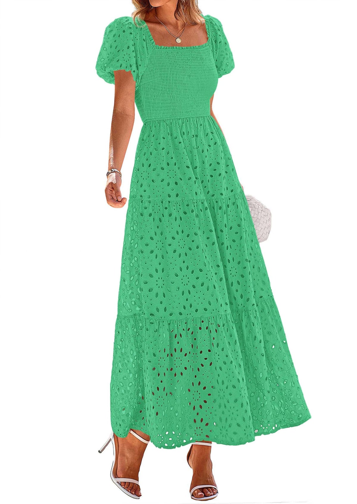 PRETTYGARDEN Womens Summer Eyelet Maxi Wedding Guest Dress