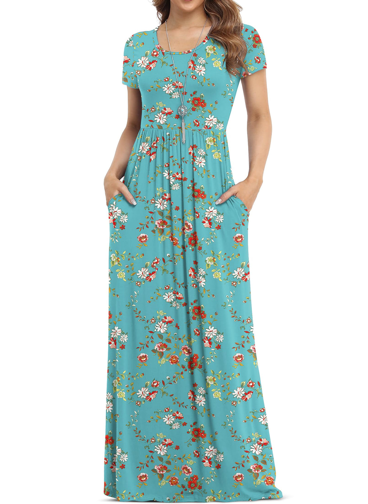 VIISHOW Women's Short Sleeve Loose Plain Maxi Dresses Casual Long Dresses with Pockets