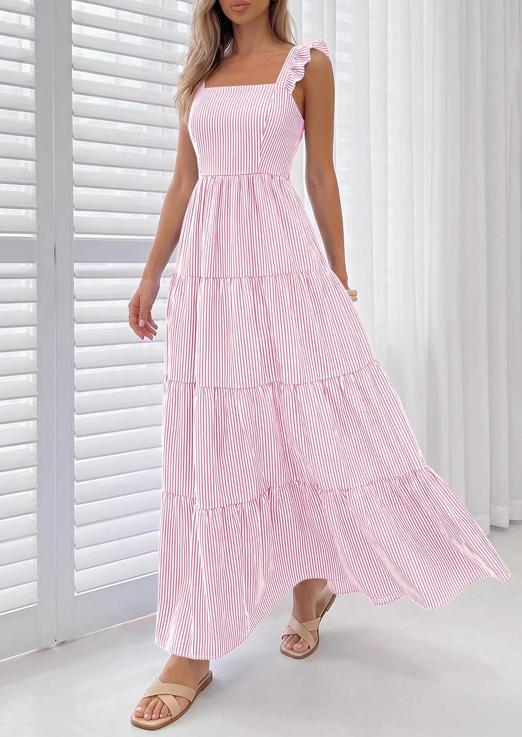 PRETTYGARDEN Women's Summer Striped Maxi Sun Dresses
