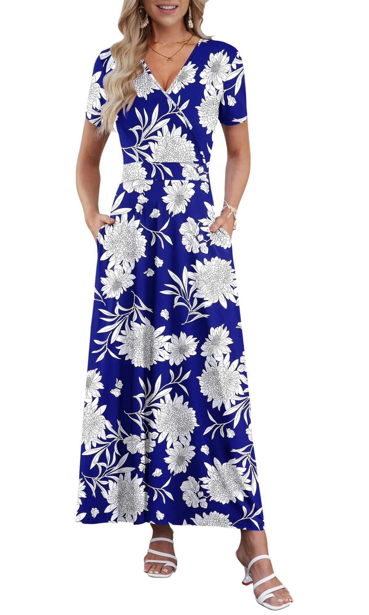 AUSELILY Maxi Dresses for Women Ankle Length Floral Beach Long Flowy Dress