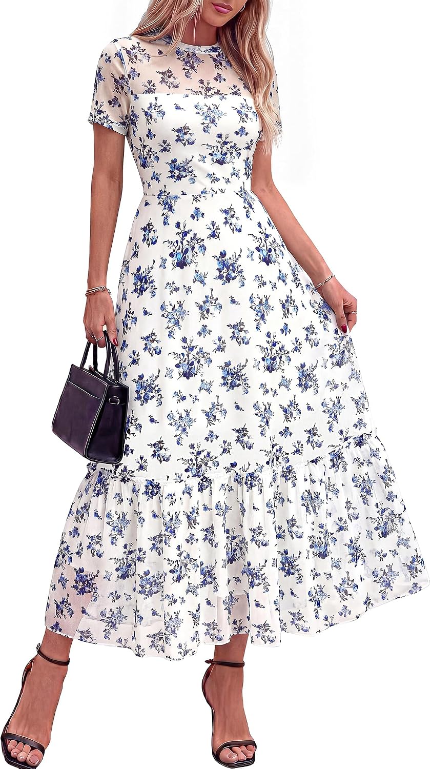 BTFBM Womens Mesh Ruffle Boho Cocktail Dresses