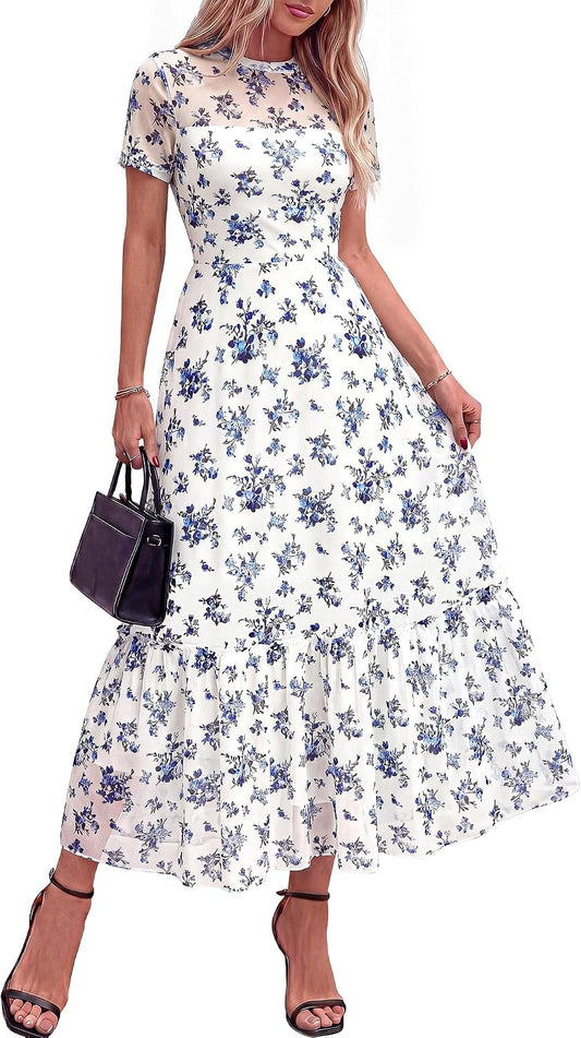BTFBM Womens Mesh Ruffle Boho Cocktail Dresses
