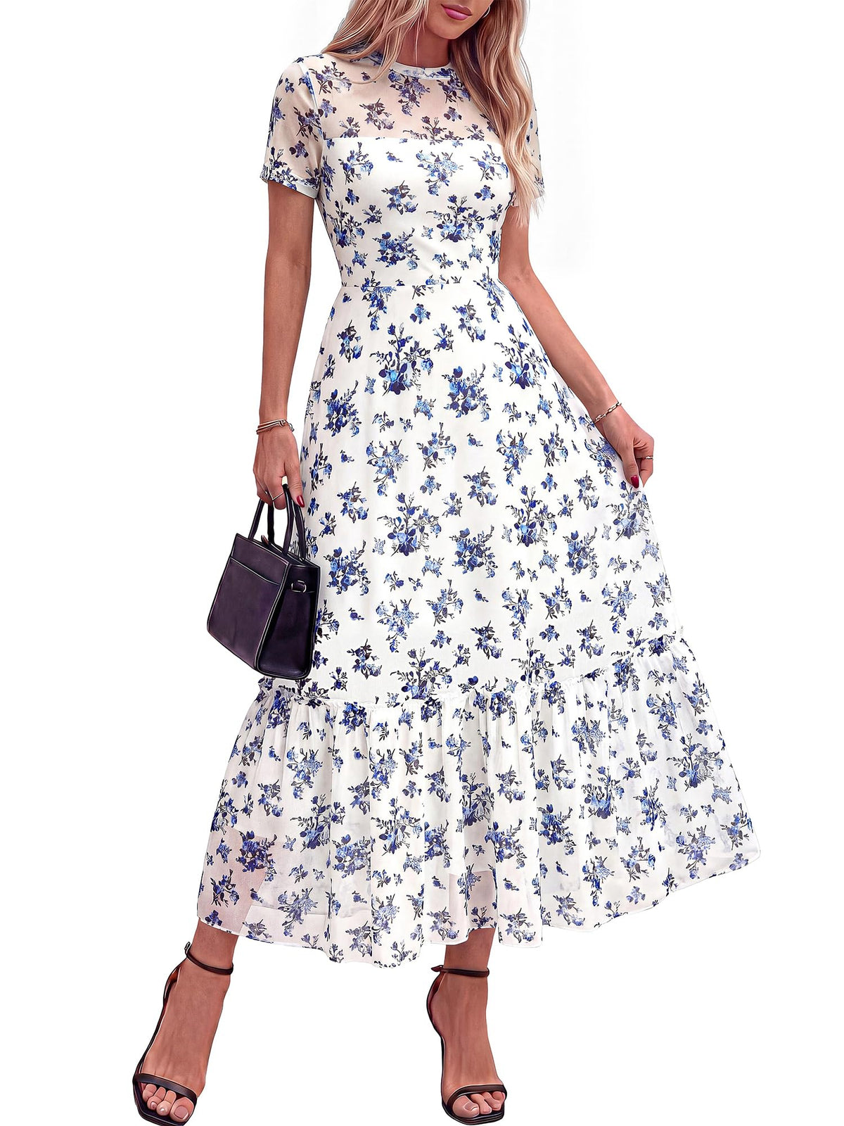 BTFBM Womens Mesh Ruffle Boho Cocktail Dresses