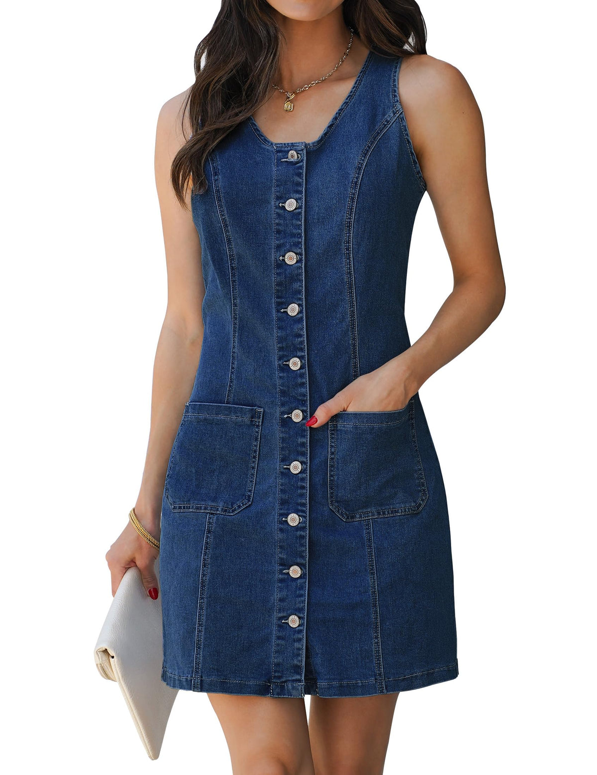 luvamia Summer Dresses for Women Denim Dress Sleeveless Western Jean Dress