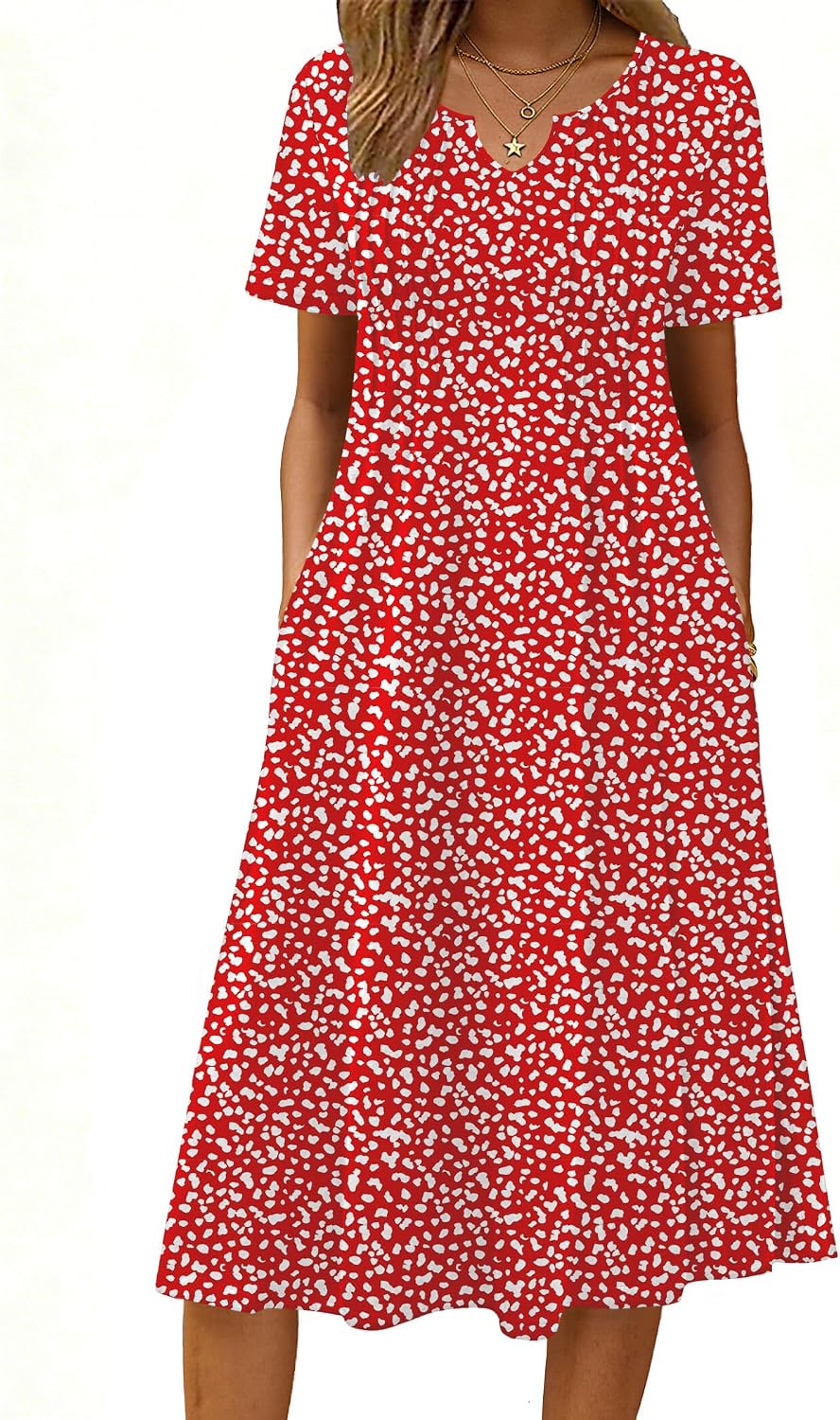 Zeagoo Summer Dresses for Women 2026 Casual Short Sleeve Aline Midi Dress with Pocket Flowy Pleated Tshirt Beach Sundress