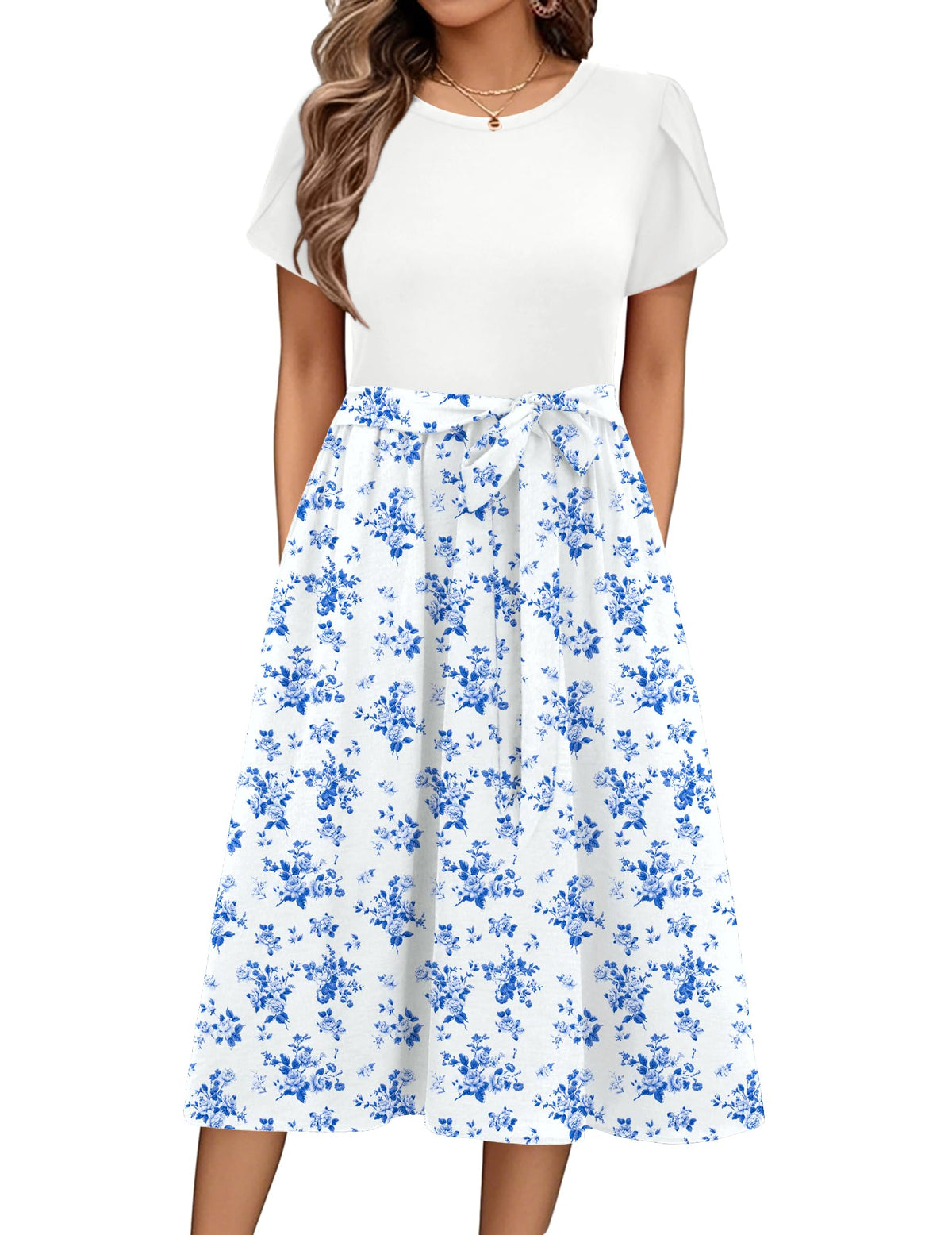 Zeagoo Womens Midi Dress Summer Short Sleeve Dress with Pockets 2025 Casual Floral T-Shirt Dress Flowy Beach Sundress