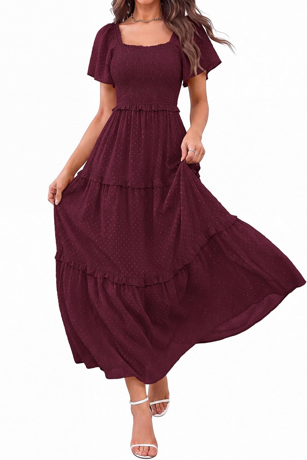 PRETTYGARDEN Womens Summer Dresses Boho Maxi Swiss Dot Dress