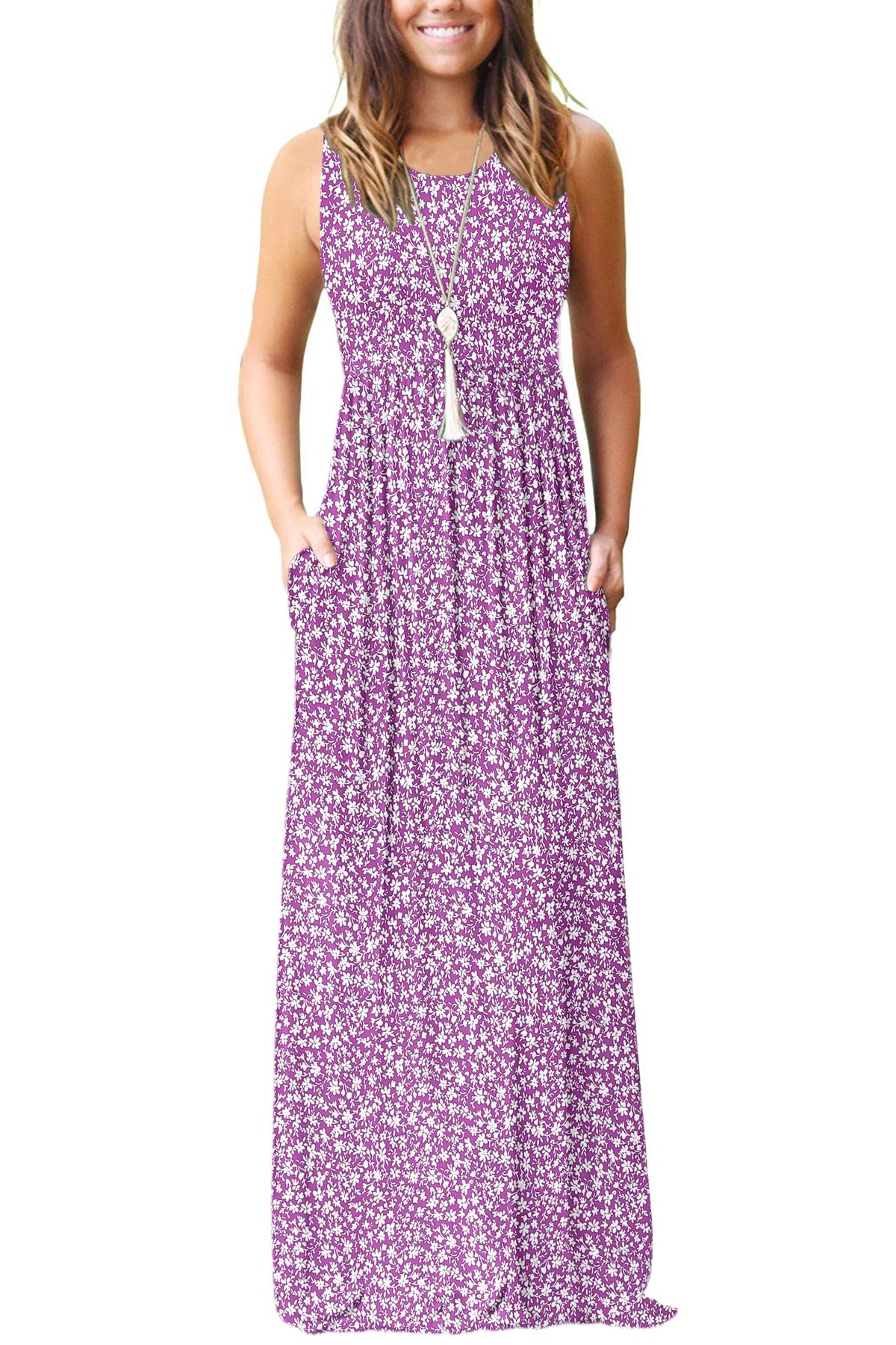 AUSELILY Women's Summer Sleeveless Loose Plain Casual Long Maxi Dresses