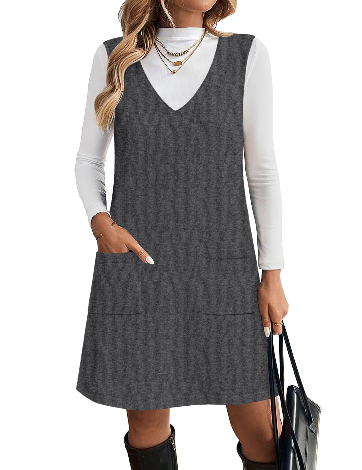 Zeagoo Women's Sweater Vest Dresses for Women 2026 V Neck Sleeveless Knit Pullover Sweater with Pockets Fall Winter Outfits