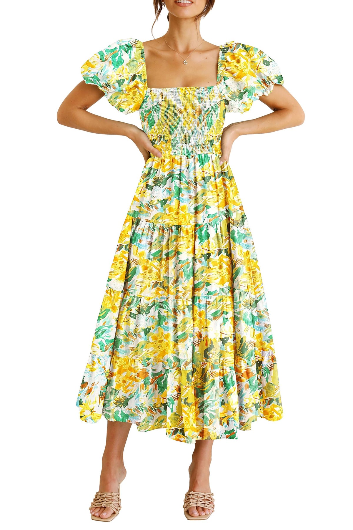 PRETTYGARDEN Women's Smocked Midi Wedding Guest Dress