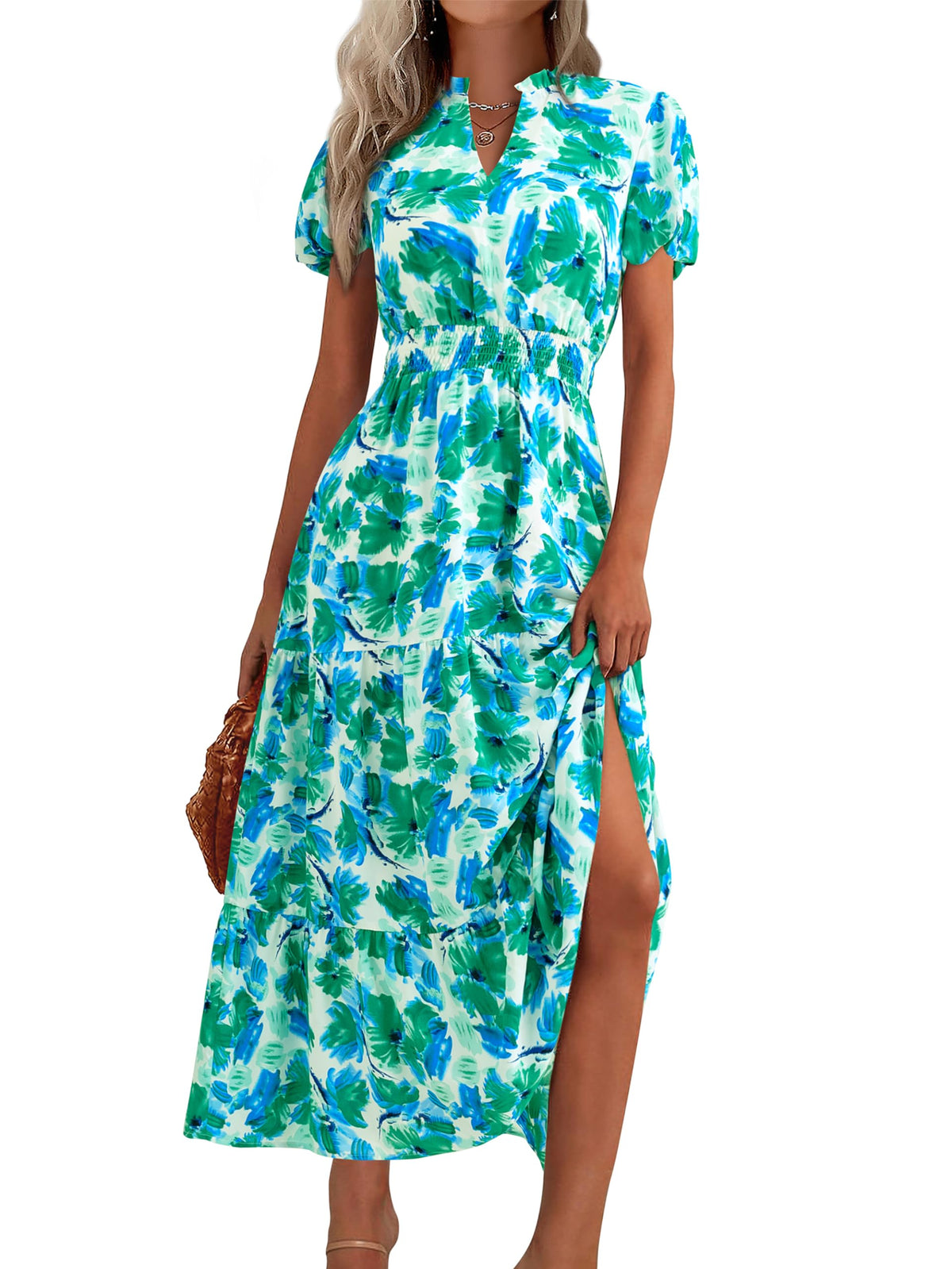 MASCOMODA Summer Maxi Dresses for Women 2026 Short Sleeve Long Floral Dress