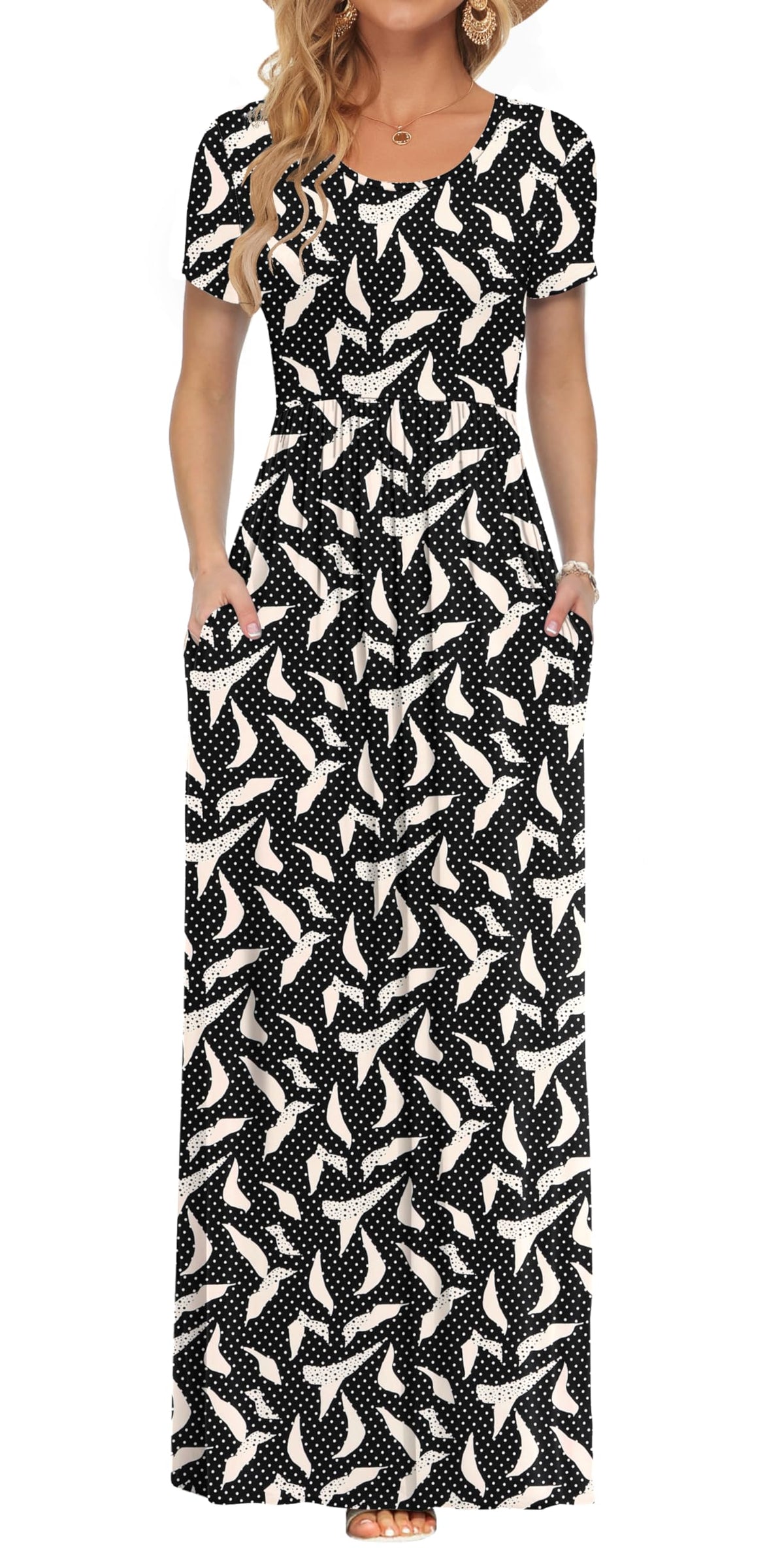 AUSELILY Women's Summer Short Sleeve Loose Plain Casual Long Maxi Dresses