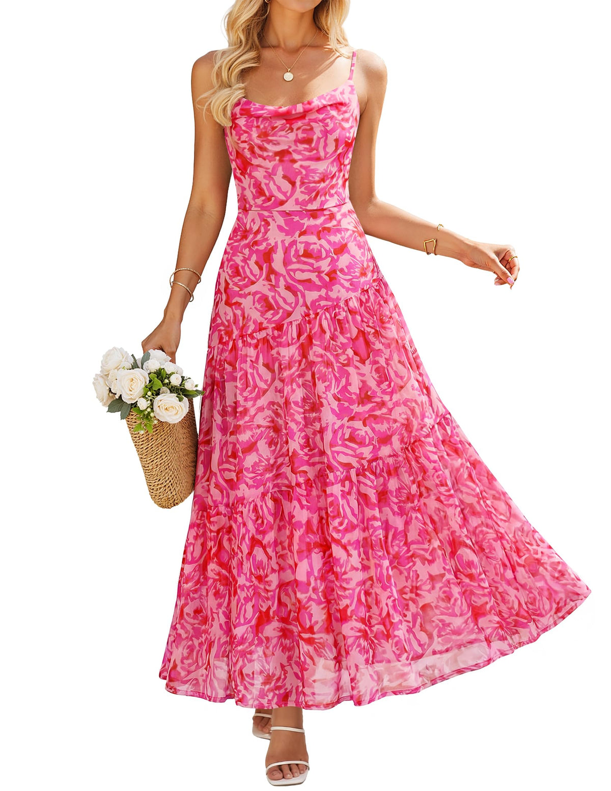ZESICA Women's Summer Mesh Floral Sleeveless Wedding Guest Dress