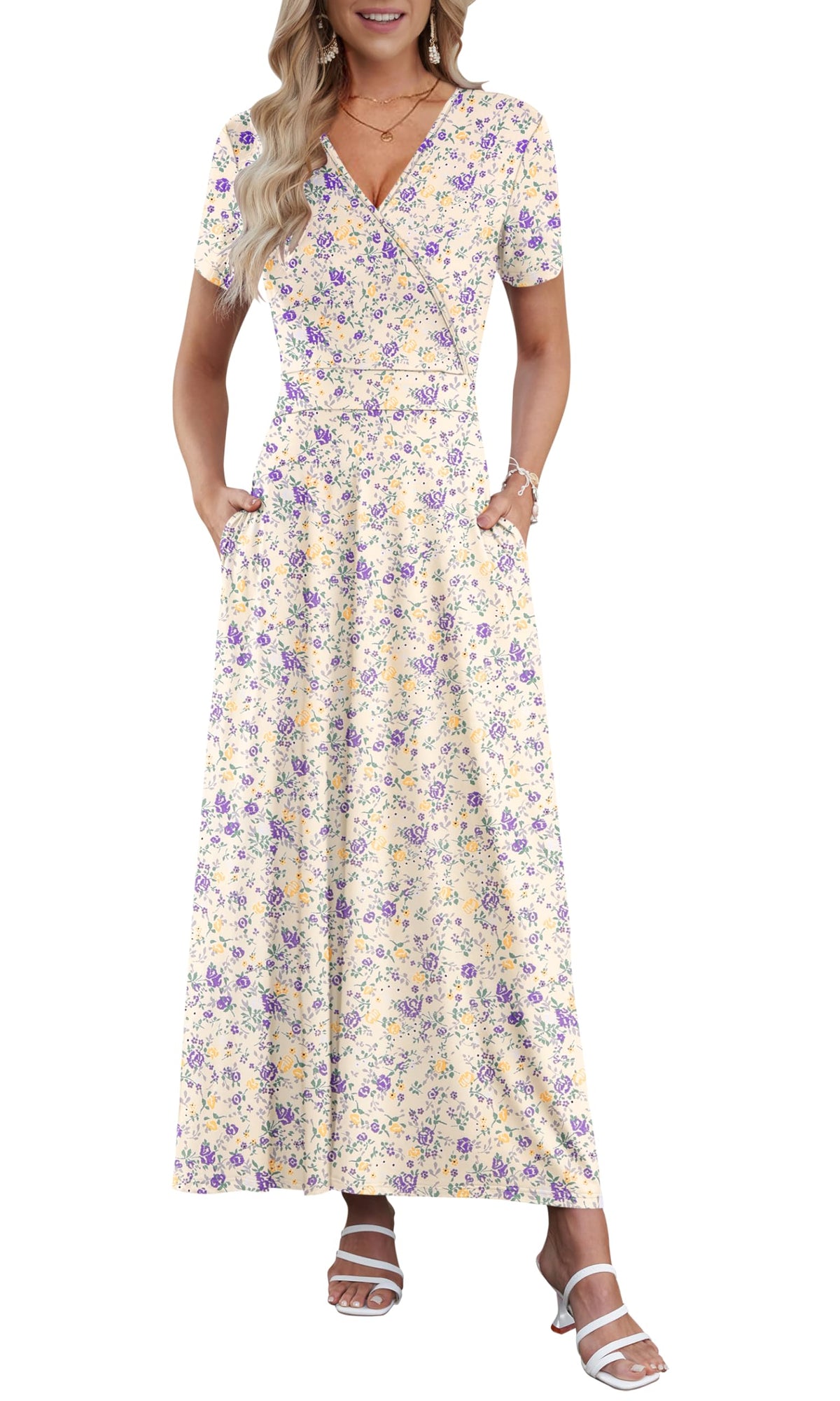 AUSELILY Maxi Dresses for Women Ankle Length Floral Beach Long Flowy Dress