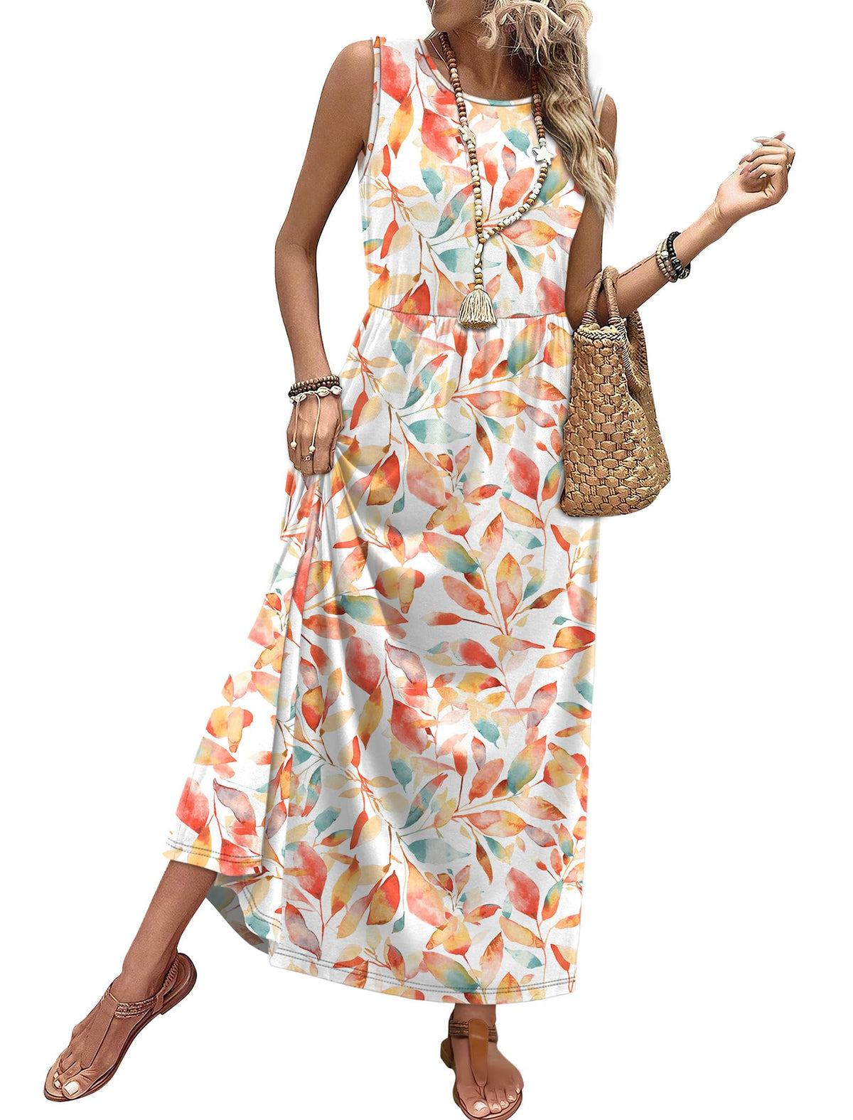 WIHOLL Summer Dresses for Women 2026 Maxi Dresses Long Flowy A Line Sleeveless Sundresses with Pockets