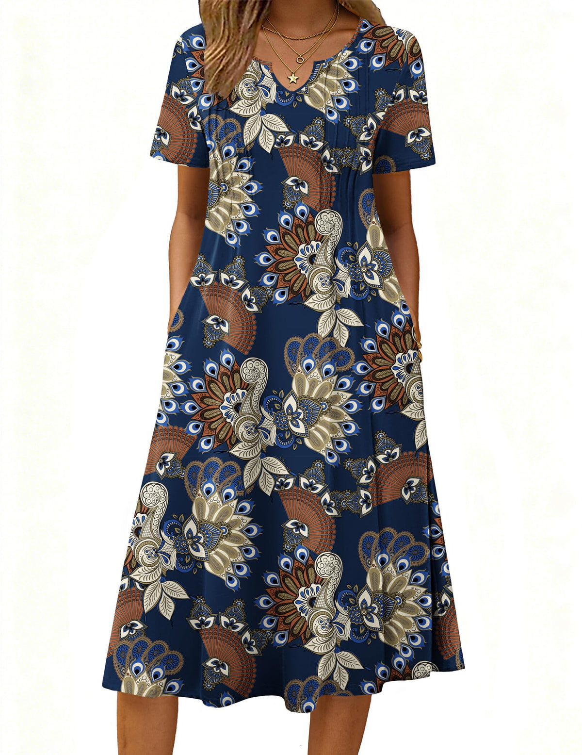 Zeagoo Summer Dresses for Women 2026 Casual Short Sleeve Aline Midi Dress with Pocket Flowy Pleated Tshirt Beach Sundress