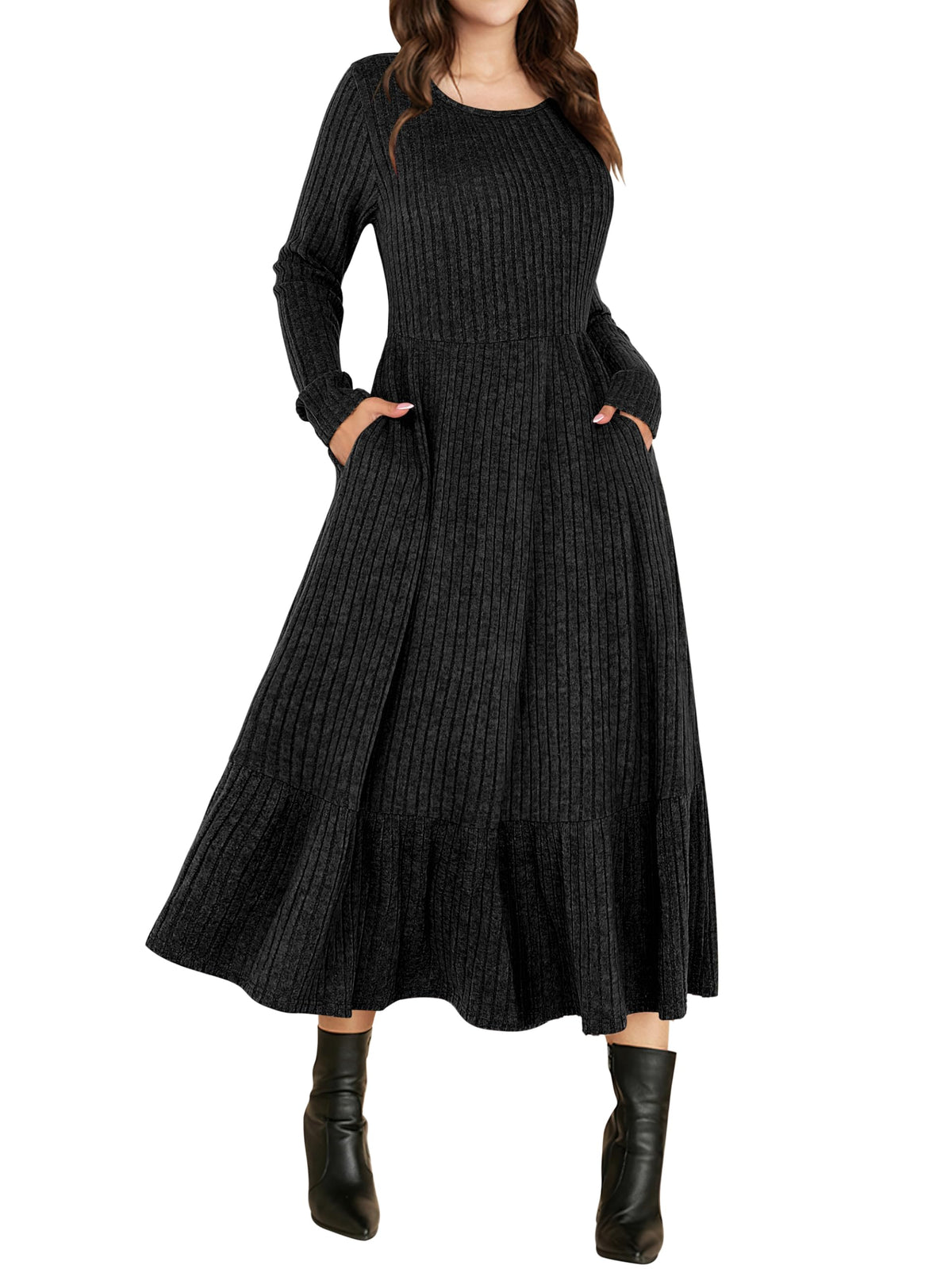 ANRABESS Womens Fall Long Sleeve Midi Dress