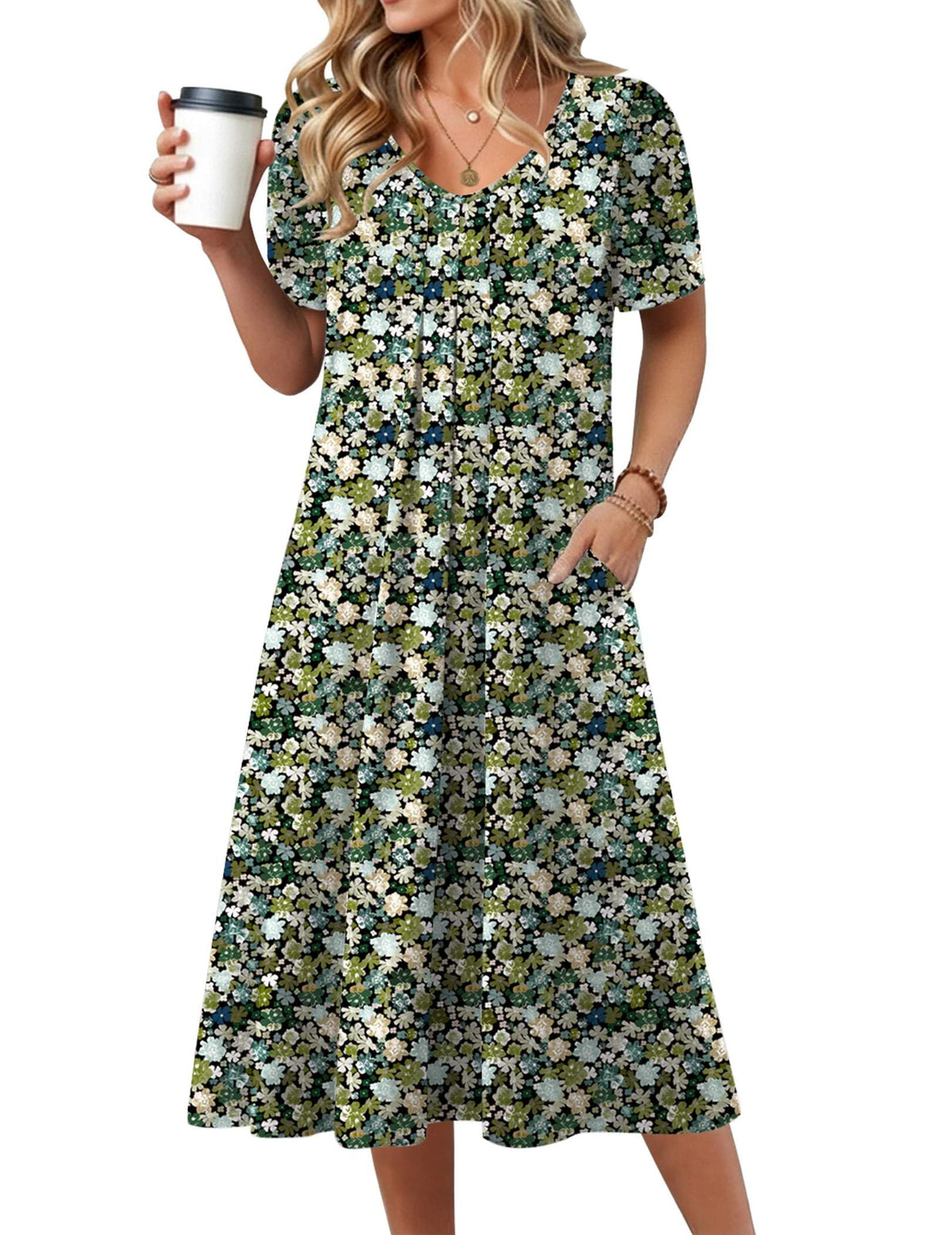 Zeagoo Summer Casual Dress for Womens Floral Midi Sundress with Pockets
