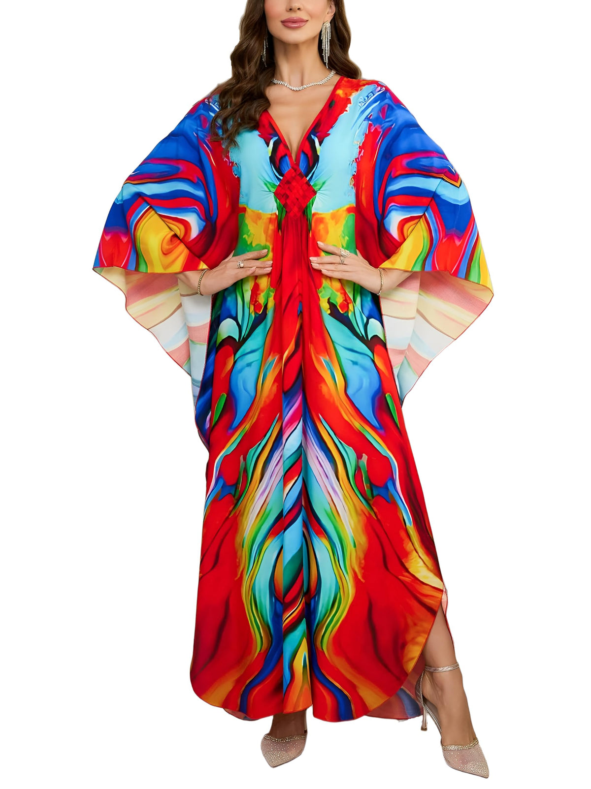 KEYLORTING Plus Size Kaftan Dress Women, African Moo Moo Print Caftan, Batwing Dress, Beach Cover Up for Party and Loungewear
