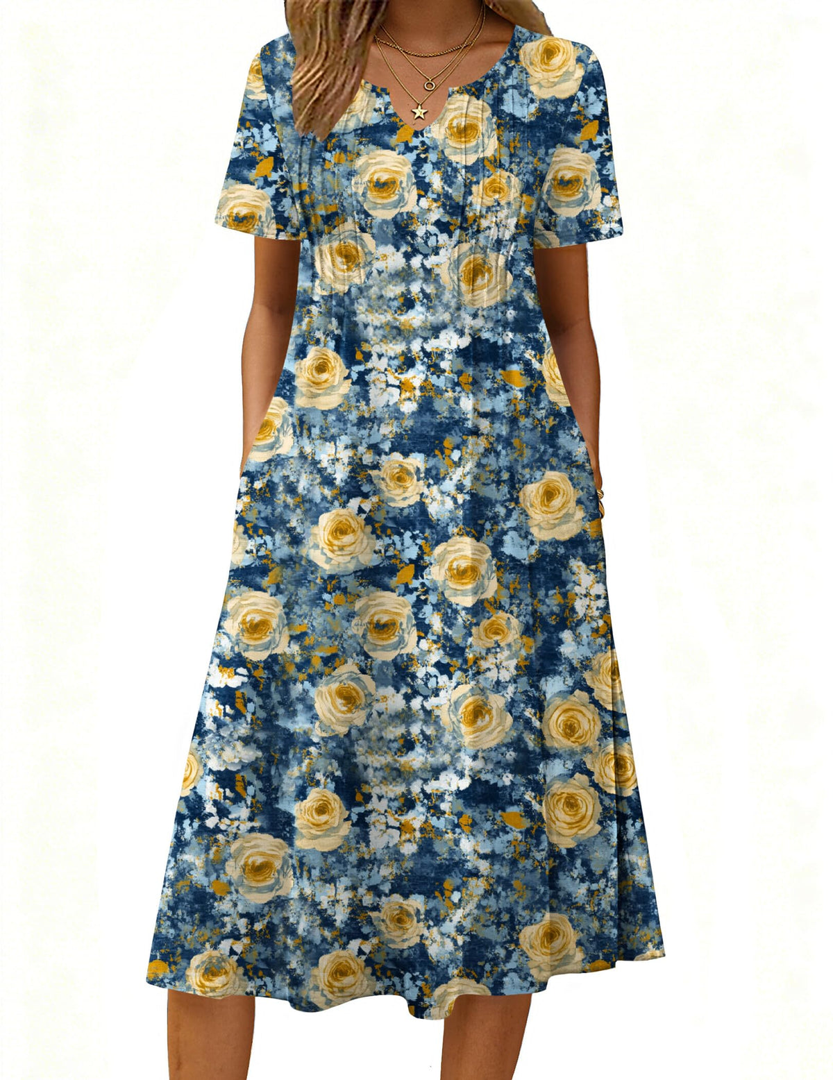 Zeagoo Summer Dresses for Women 2026 Casual Short Sleeve Aline Midi Dress with Pocket Flowy Pleated Tshirt Beach Sundress