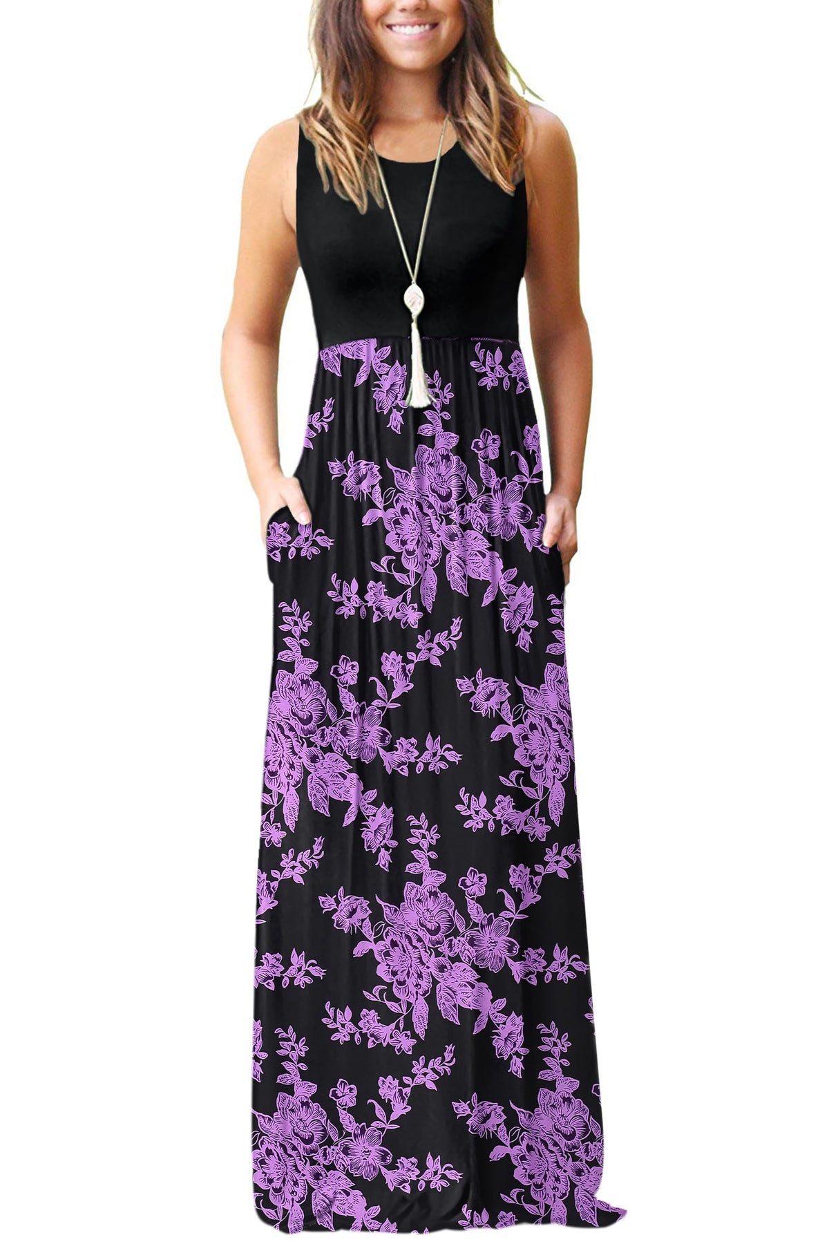 AUSELILY Women's Summer Sleeveless Loose Plain Casual Long Maxi Dresses