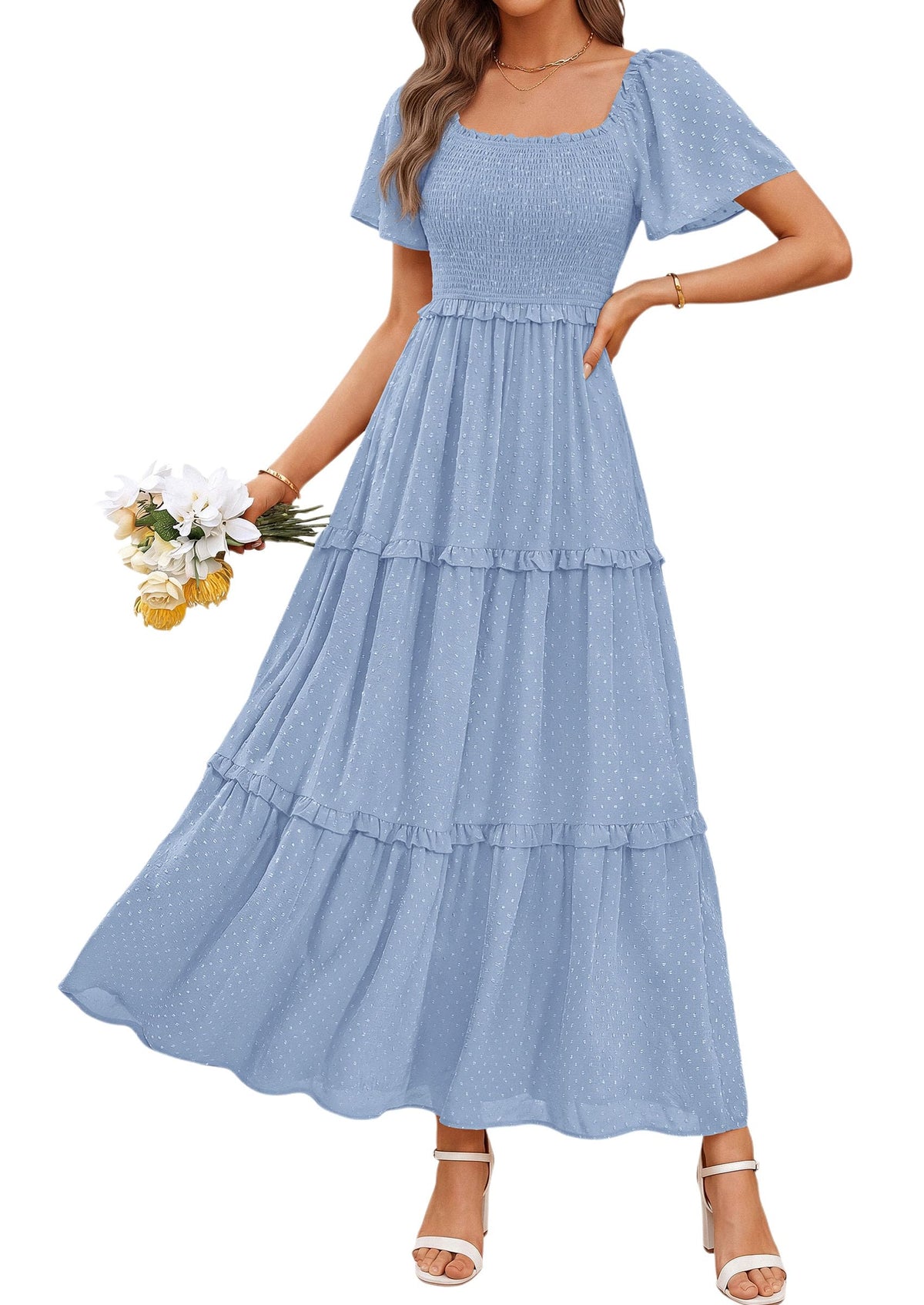 PRETTYGARDEN Womens Summer Dresses Boho Maxi Swiss Dot Dress