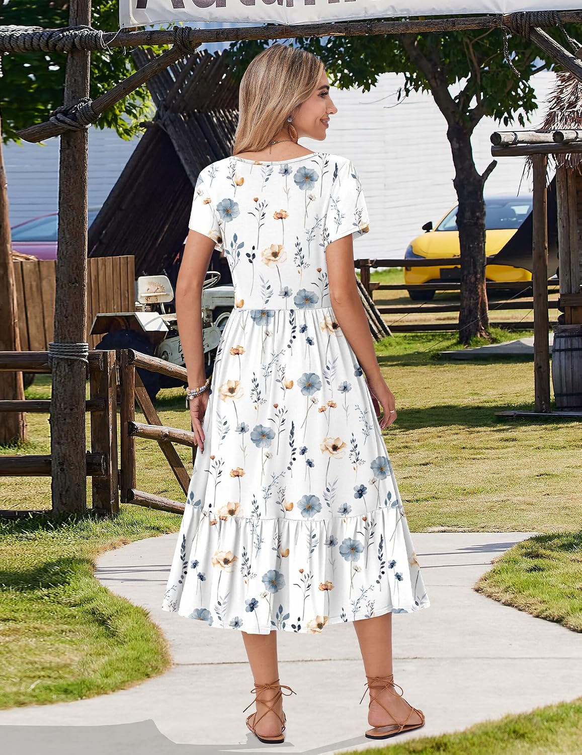 Zeagoo Women Summer Midi A Line Dress Short Sleeve Casual Flowy Tiered Beach Long Sundress with Pockets 2026 Vacation Travel