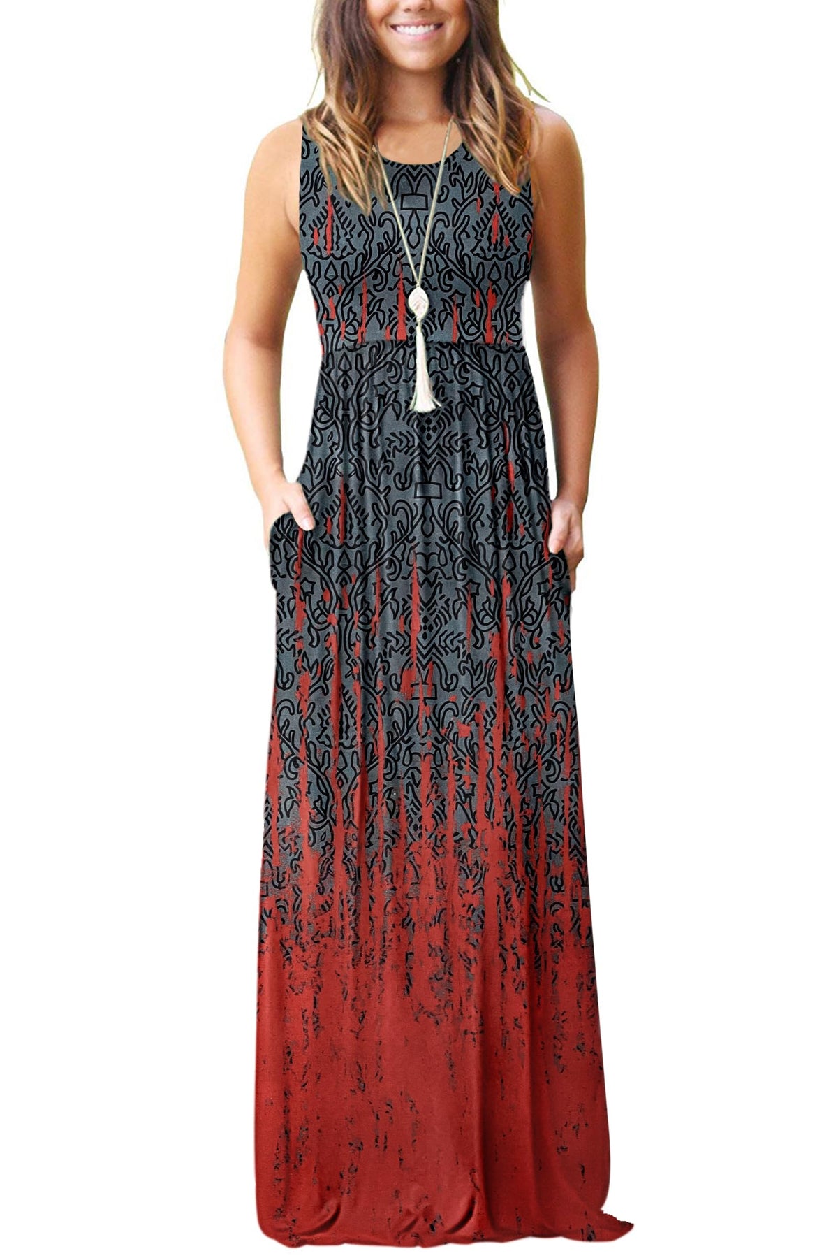 AUSELILY Women's Summer Sleeveless Loose Plain Casual Long Maxi Dresses