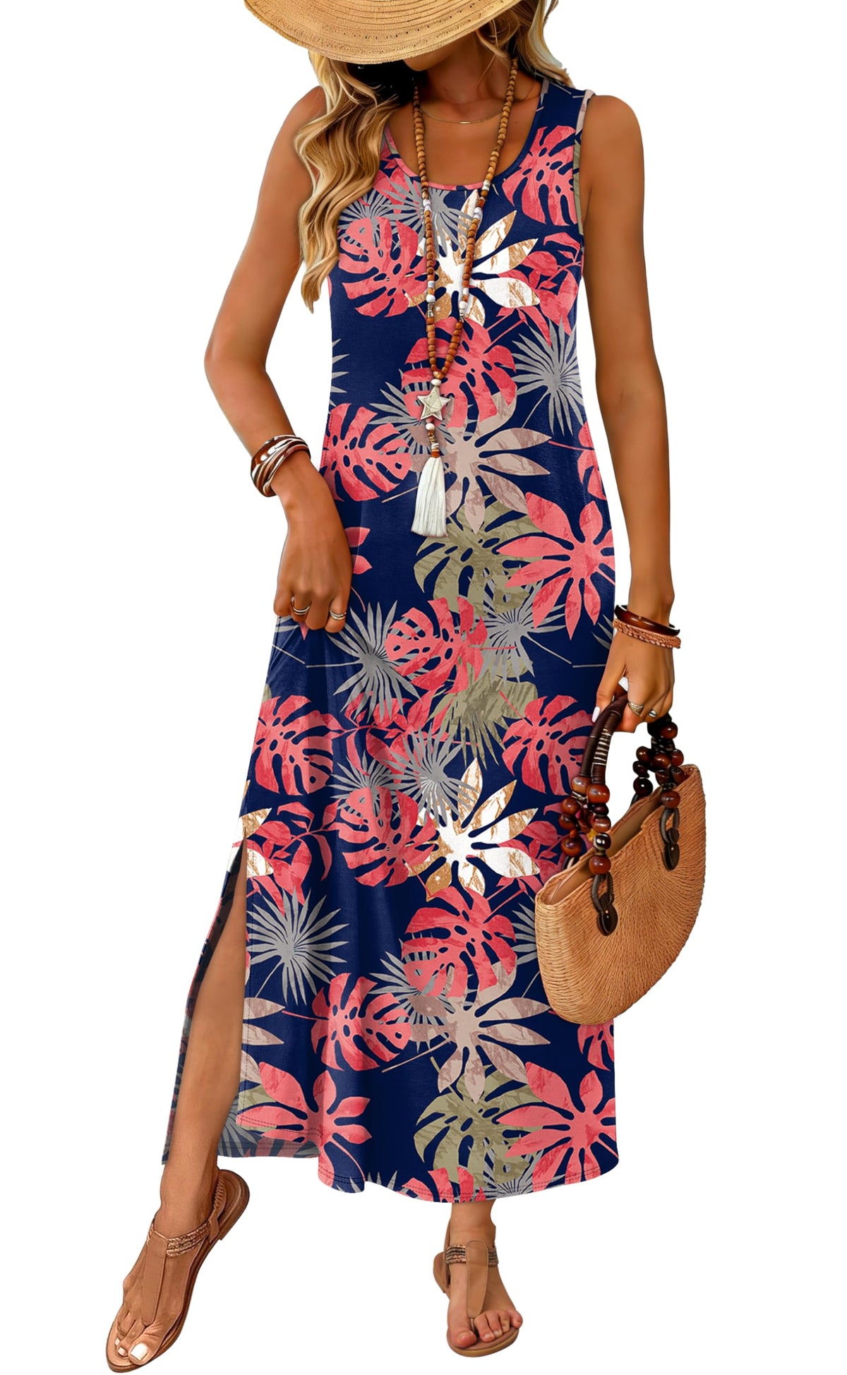 WIHOLL Maxi Dress Summer Dresses 2026 Beach Vacation Clothes Sleeveless Sundresses with Pockets Boho S-3XL