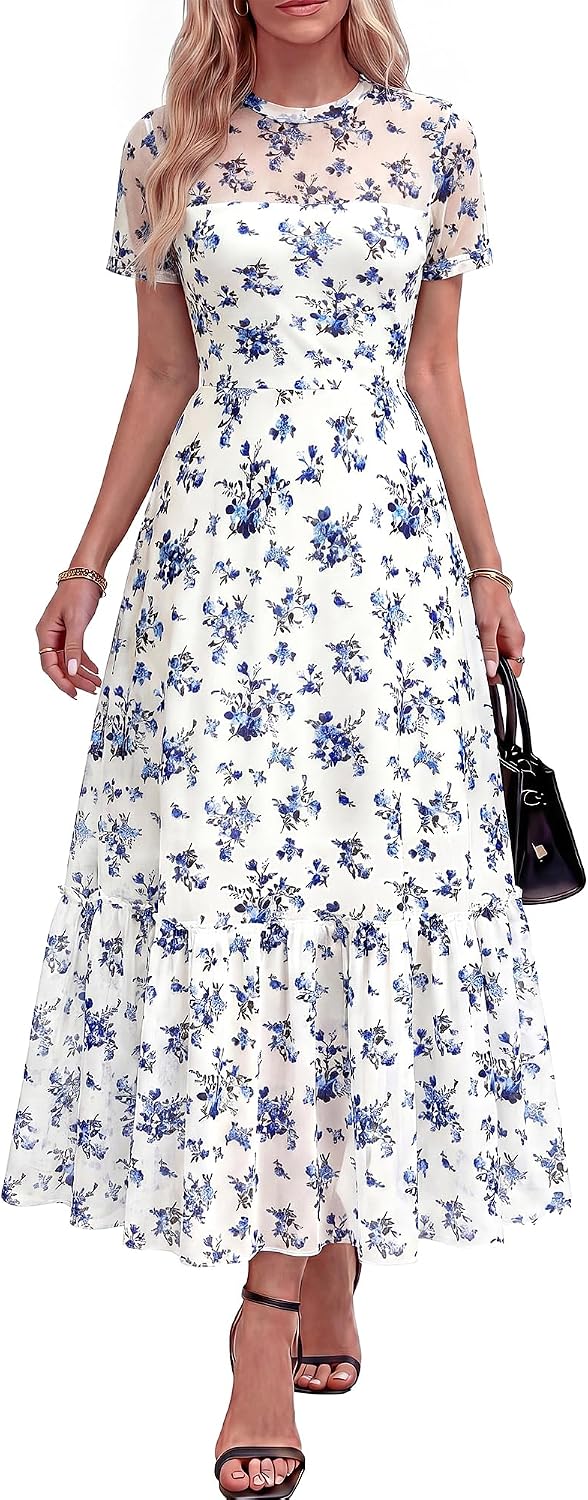BTFBM Womens Mesh Ruffle Boho Cocktail Dresses