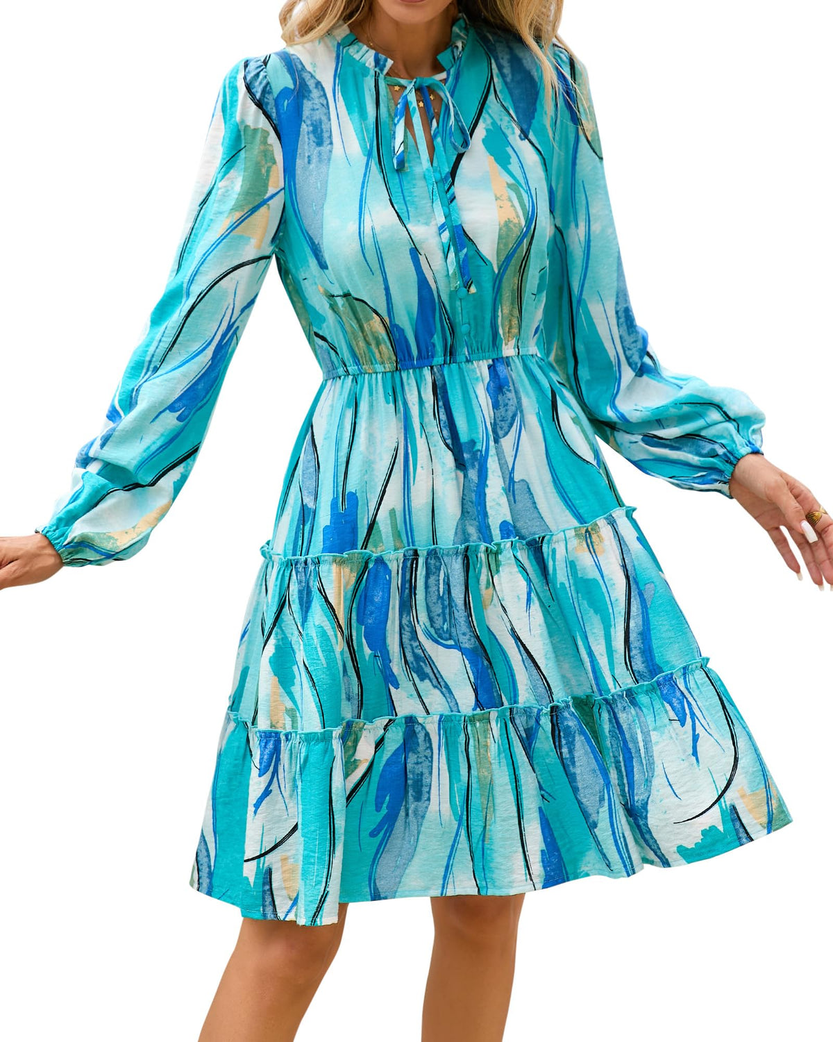 BTFBM Women Fall Dresses 2026 Floral Long Sleeve Mini Boho Dress