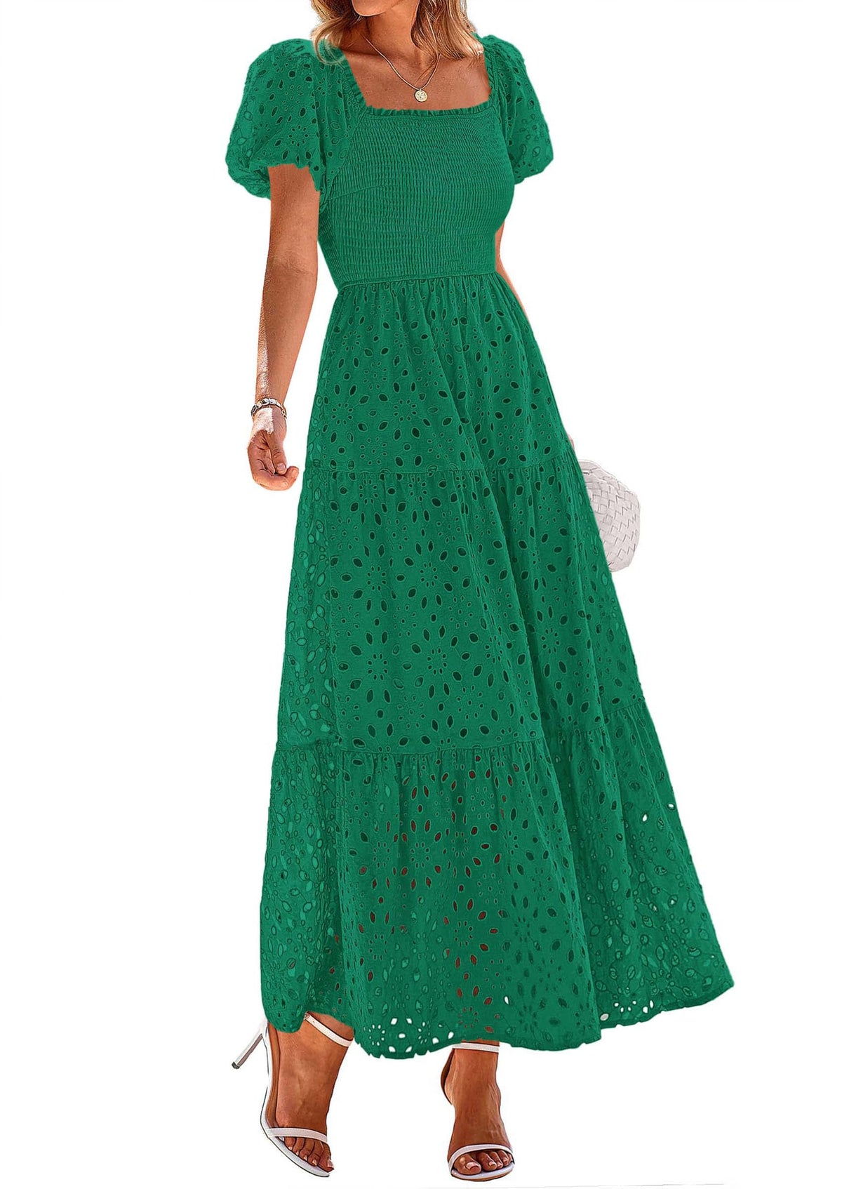 PRETTYGARDEN Womens Summer Eyelet Maxi Wedding Guest Dress