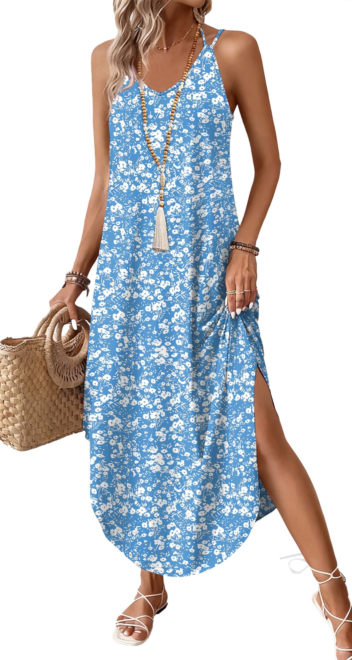 WIHOLL Summer Dresses for Women 2026 Maxi Dress Boho Halter Dress Sundresses Beach Vacation Clothes Travel Outfits