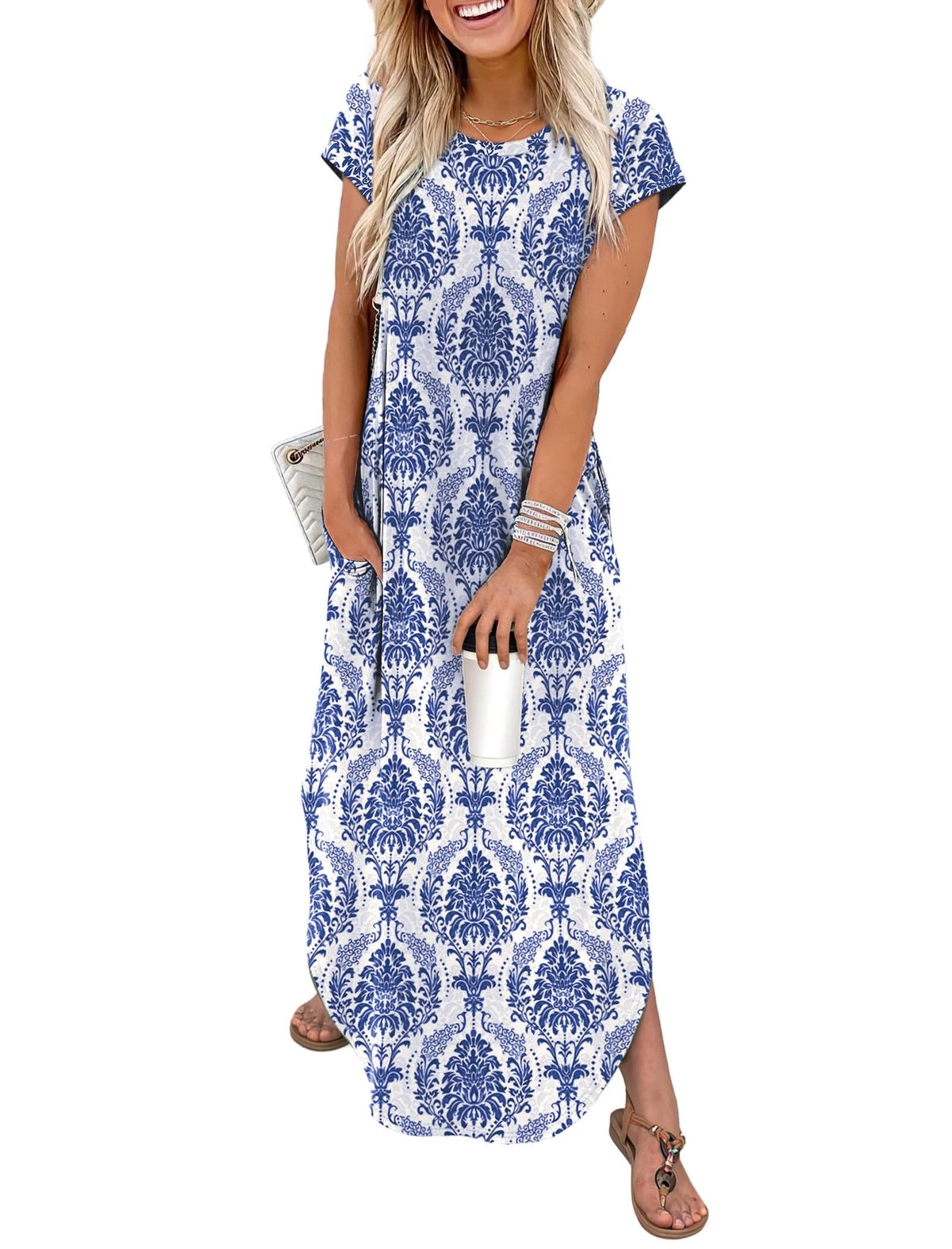 WIHOLL Summer Dresses Cap Sleeve Crewneck Maxi Long Casual Dress with Pockets Beach Vacation Sundresses 2026 Trendy