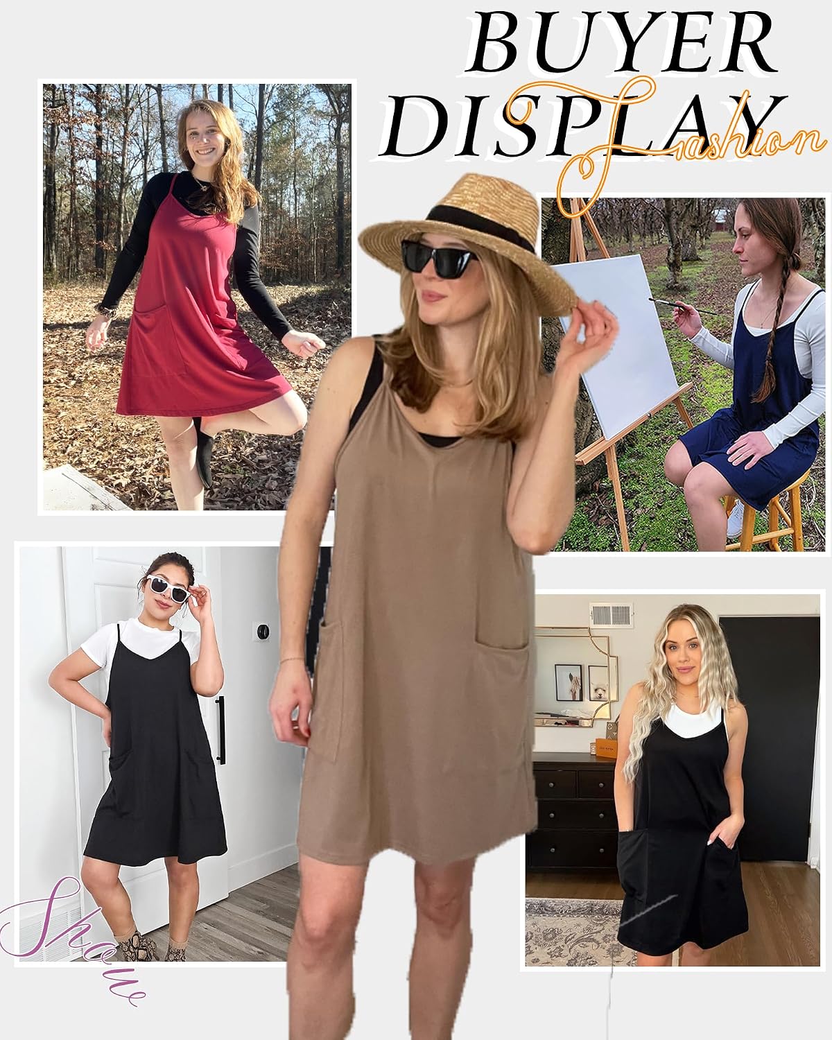 AUSELILY Womens Summer Casual Spaghetti Strap Mini Dress with Pockets